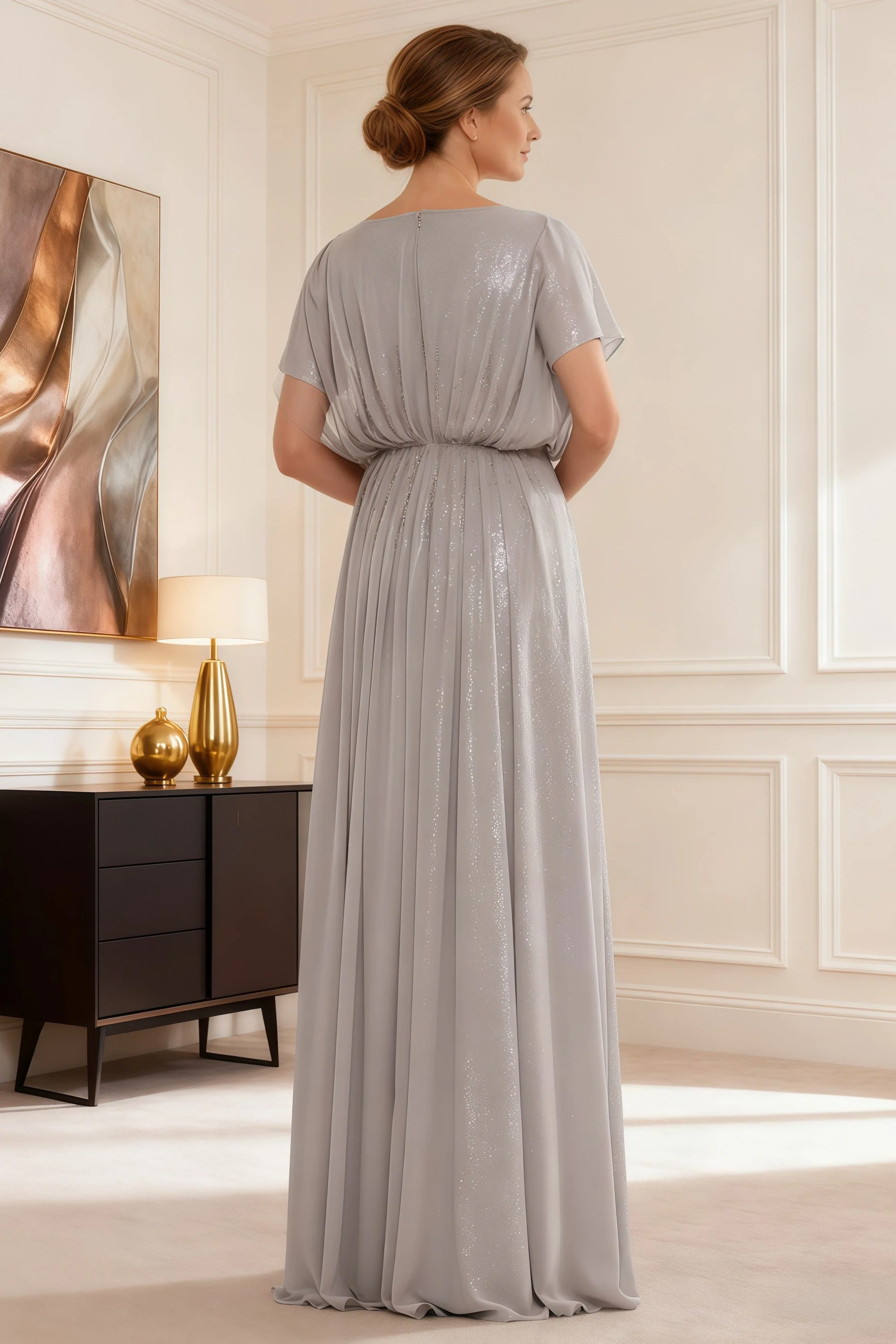 Elegant Abendkleid mit Perlen Drapiert Overlay Orchidee - Image 2