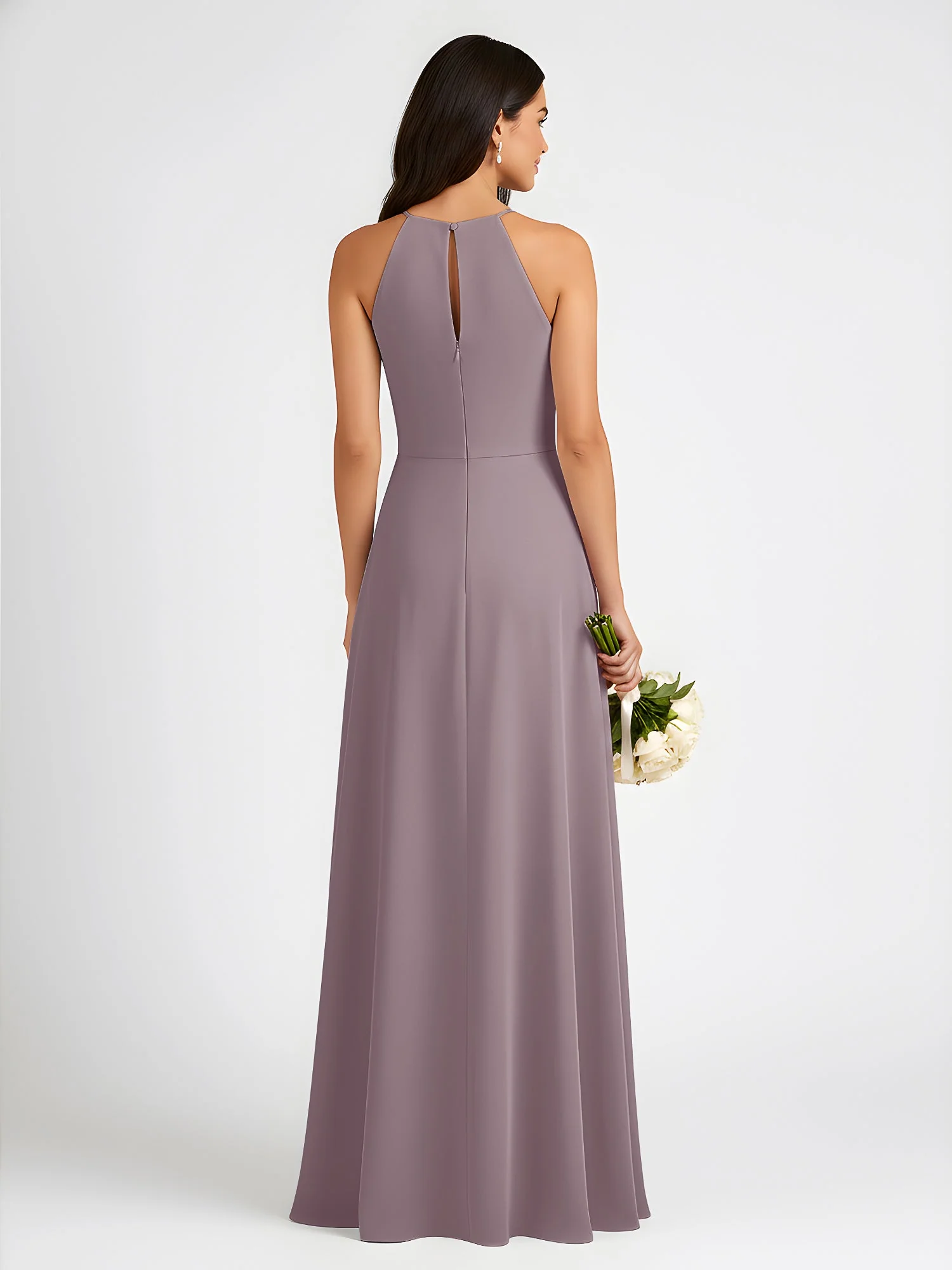 A-Linie Chiffon Ărmellos Schleife Halter Hals Kleider DĂ€mmerung - Image 2