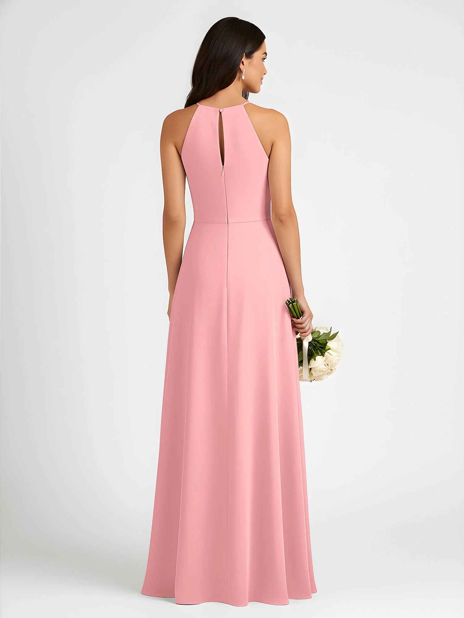 A-Linie Chiffon Ärmellos Schleife Halter Hals Kleider Flamingo - Image 2