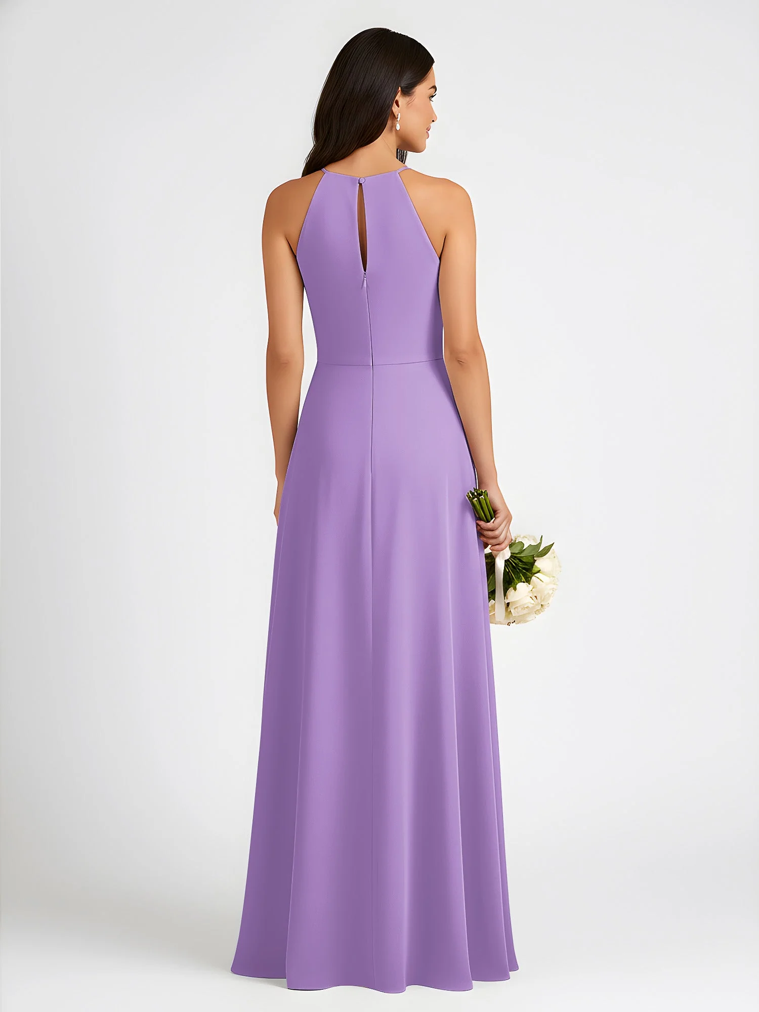 A-Linie Chiffon Ärmellos Schleife Halter Hals Kleider Tahiti - Image 2