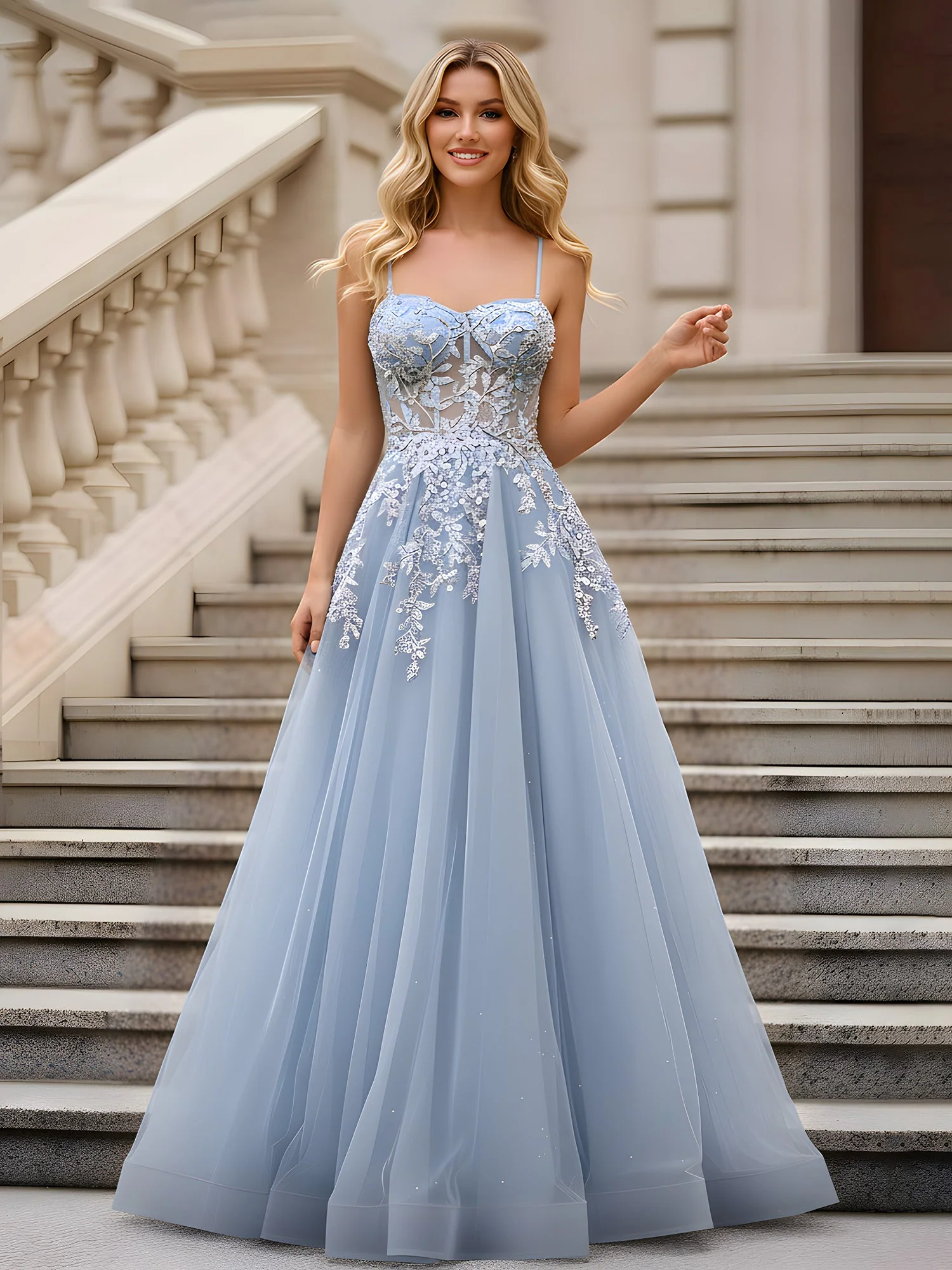 A-Linie Herzform Schier Korsett Applique Tüll Kleid Nebel