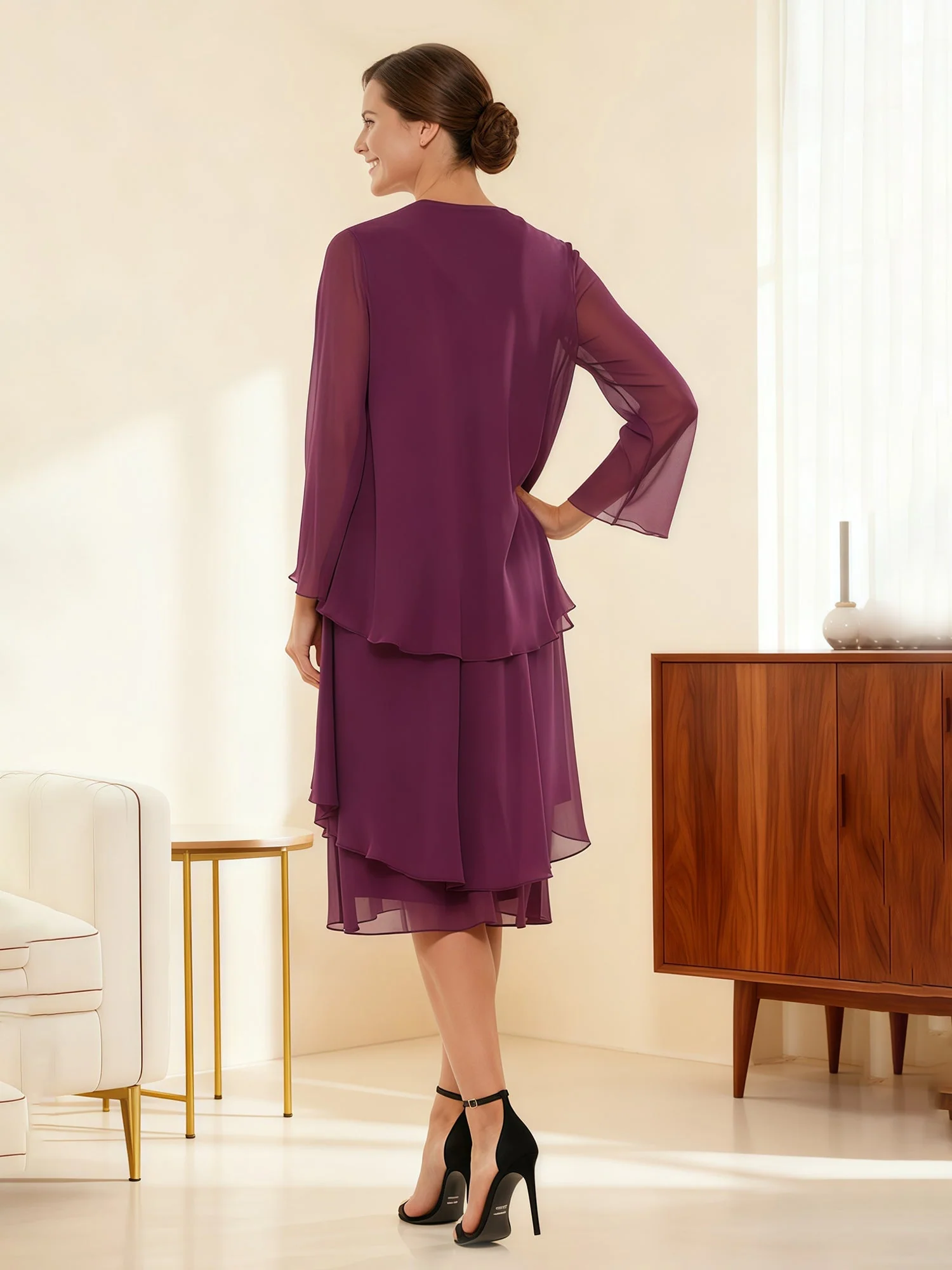 Zweiteilige Schier Ärmel Ensemble Kleid Abendkleid Minzgrün - Image 2