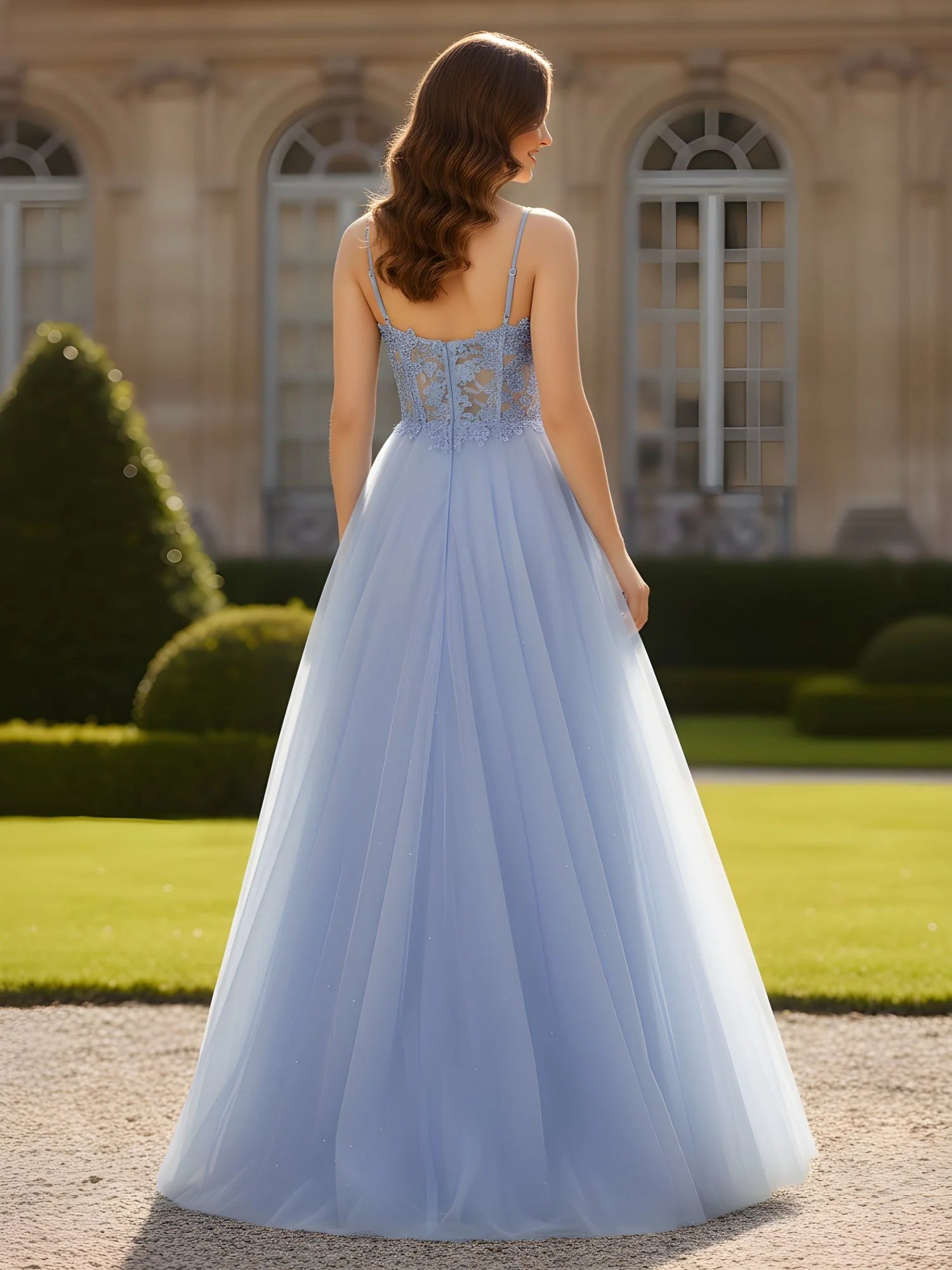 Spitze Applique Korsett A-Linie Tüll Lang Kleid Lavendel - Image 2