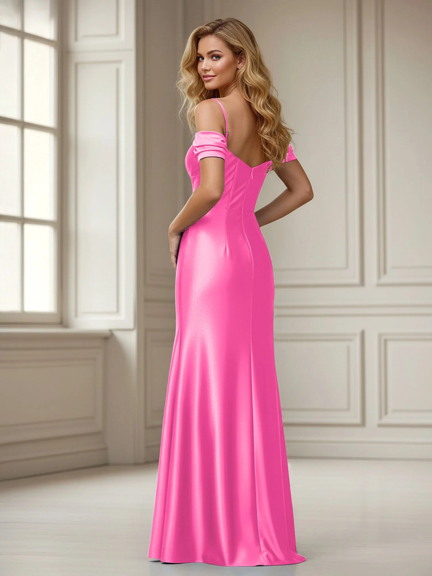 Schulterfrei Etui Bodenlänge Kleid mit Schlitz Azalee - Image 2