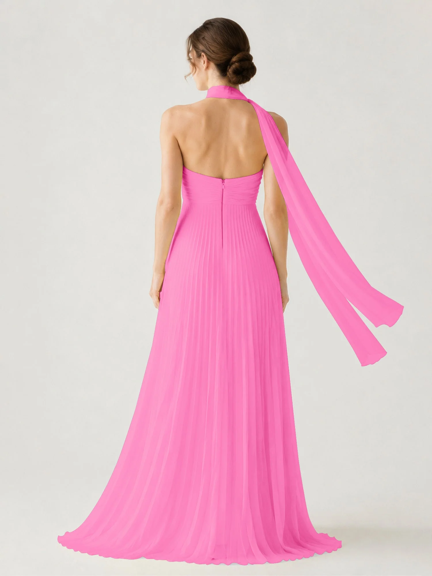 Plissiertes Chiffon-Maxikleid Ohne Träger Mit Halstuch Azalee - Image 2
