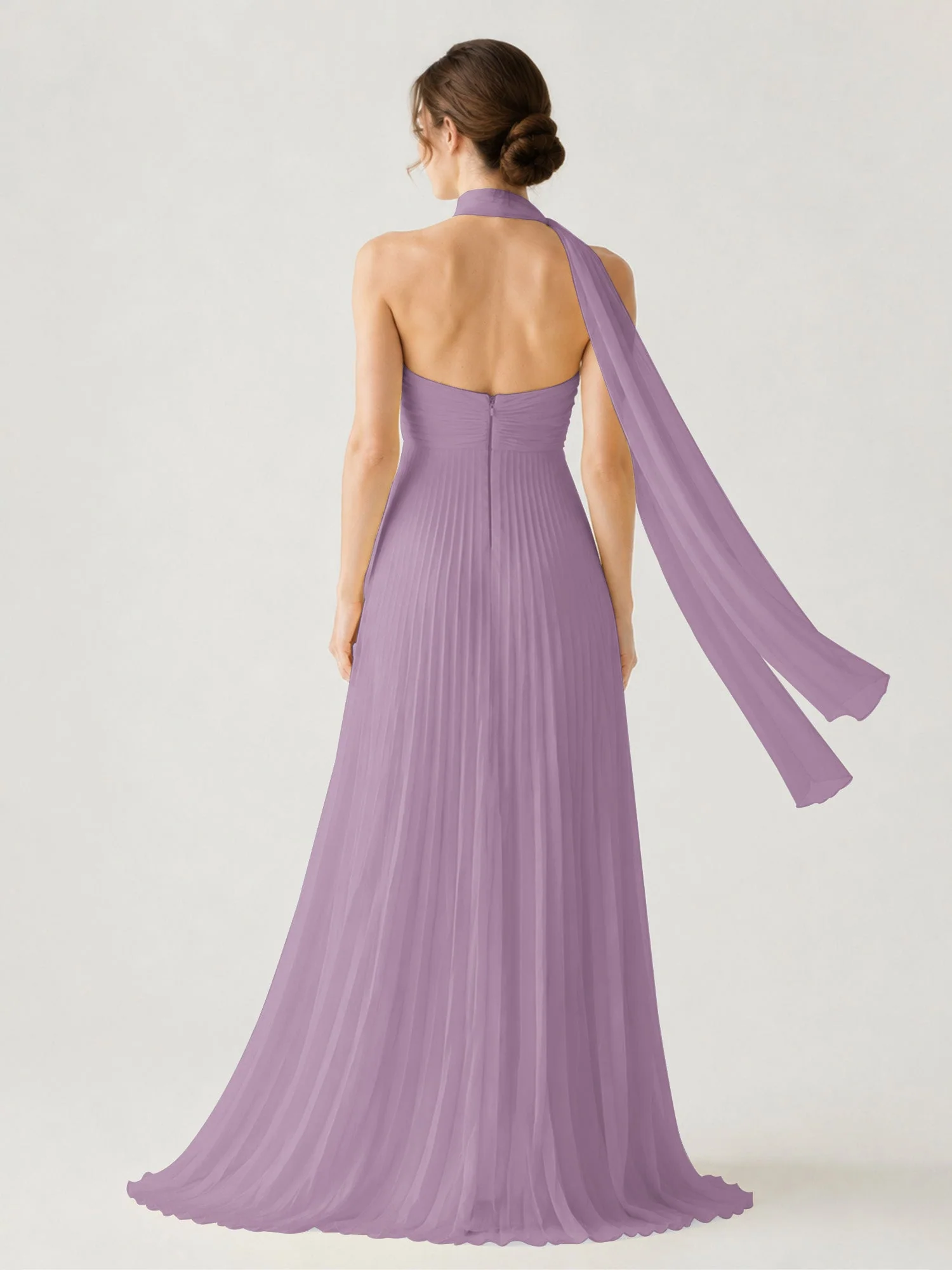 Plissiertes Chiffon-Maxikleid Ohne Träger Mit Halstuch Blauregen - Image 2