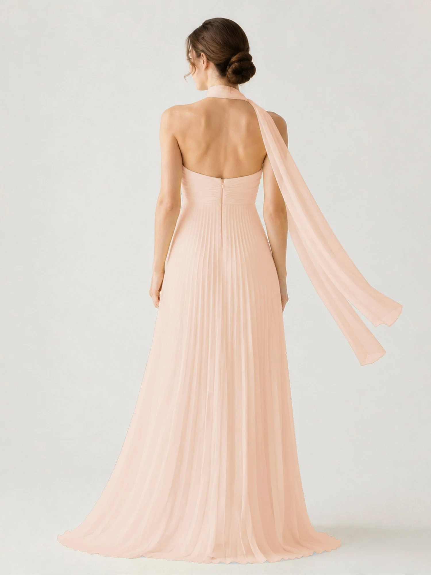 Plissiertes Chiffon-Maxikleid Ohne Träger Mit Halstuch Perlrosa - Image 2