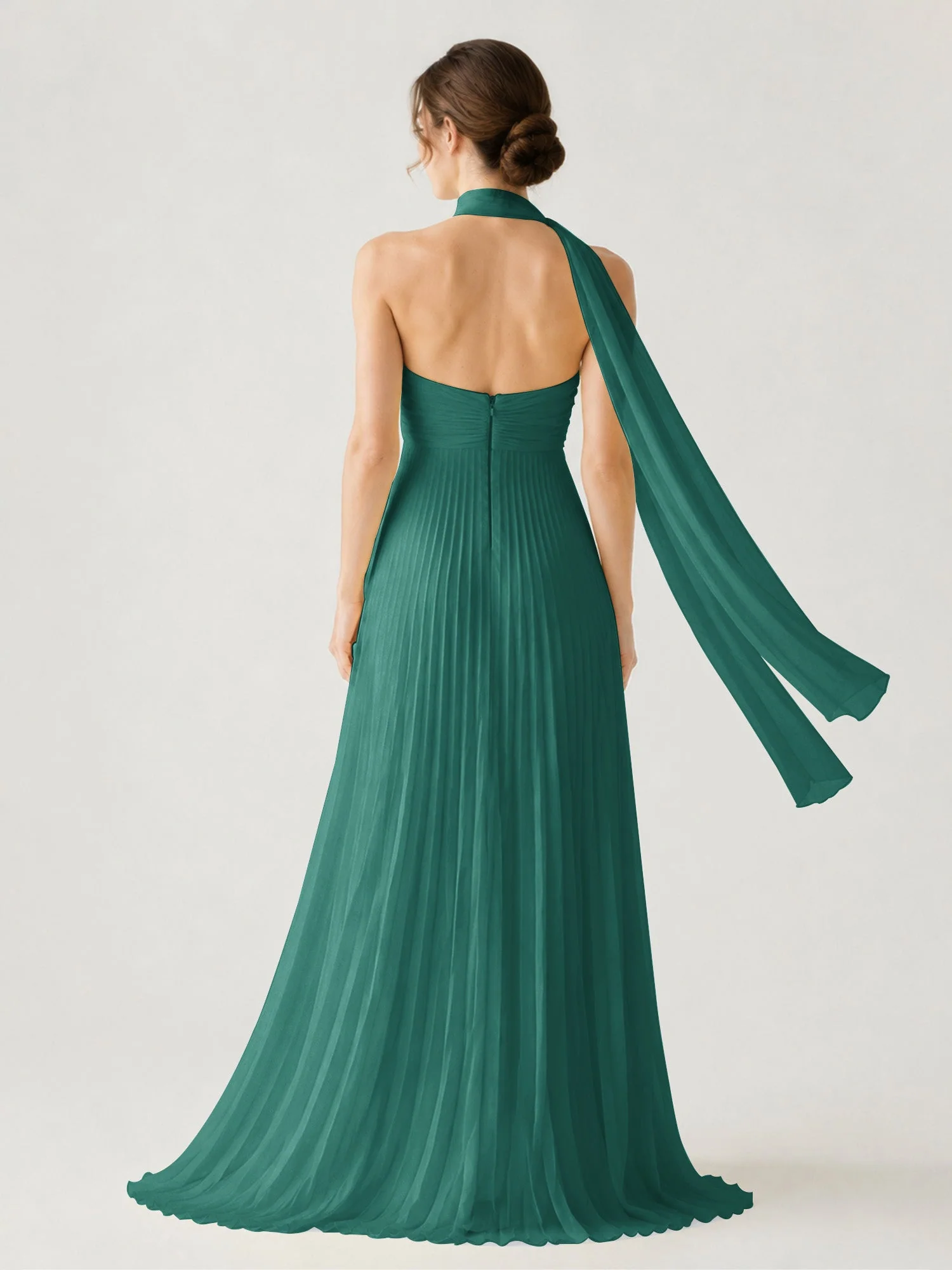 Plissiertes Chiffon-Maxikleid Ohne Träger Mit Halstuch Pfau - Image 2
