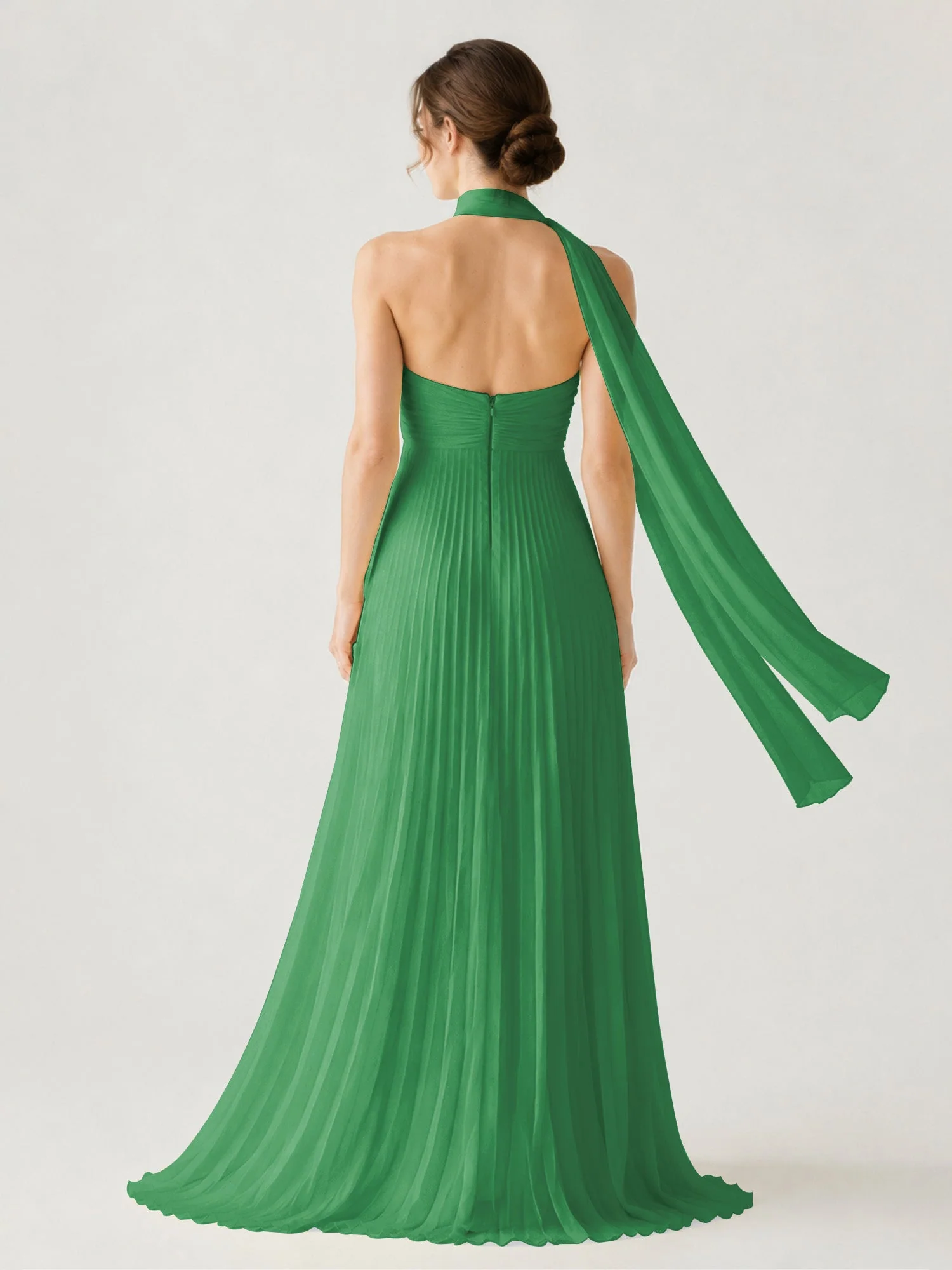 Plissiertes Chiffon-Maxikleid Ohne Träger Mit Halstuch Smaragd - Image 2