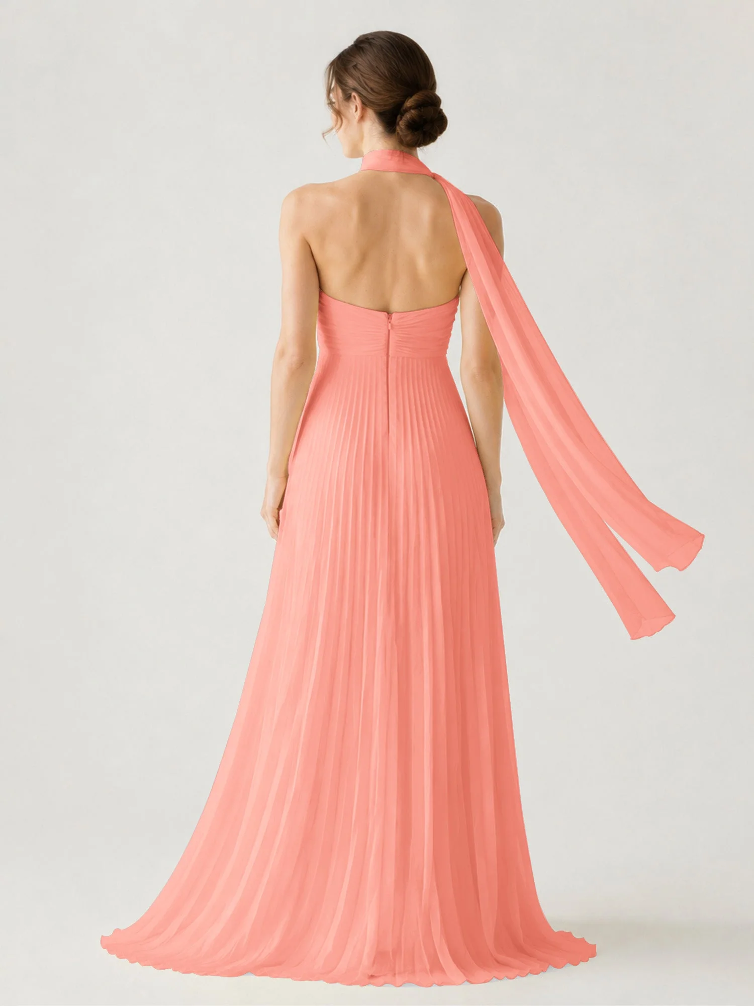 Plissiertes Chiffon-Maxikleid Ohne Träger Mit Halstuch Sonnenuntergang - Image 2