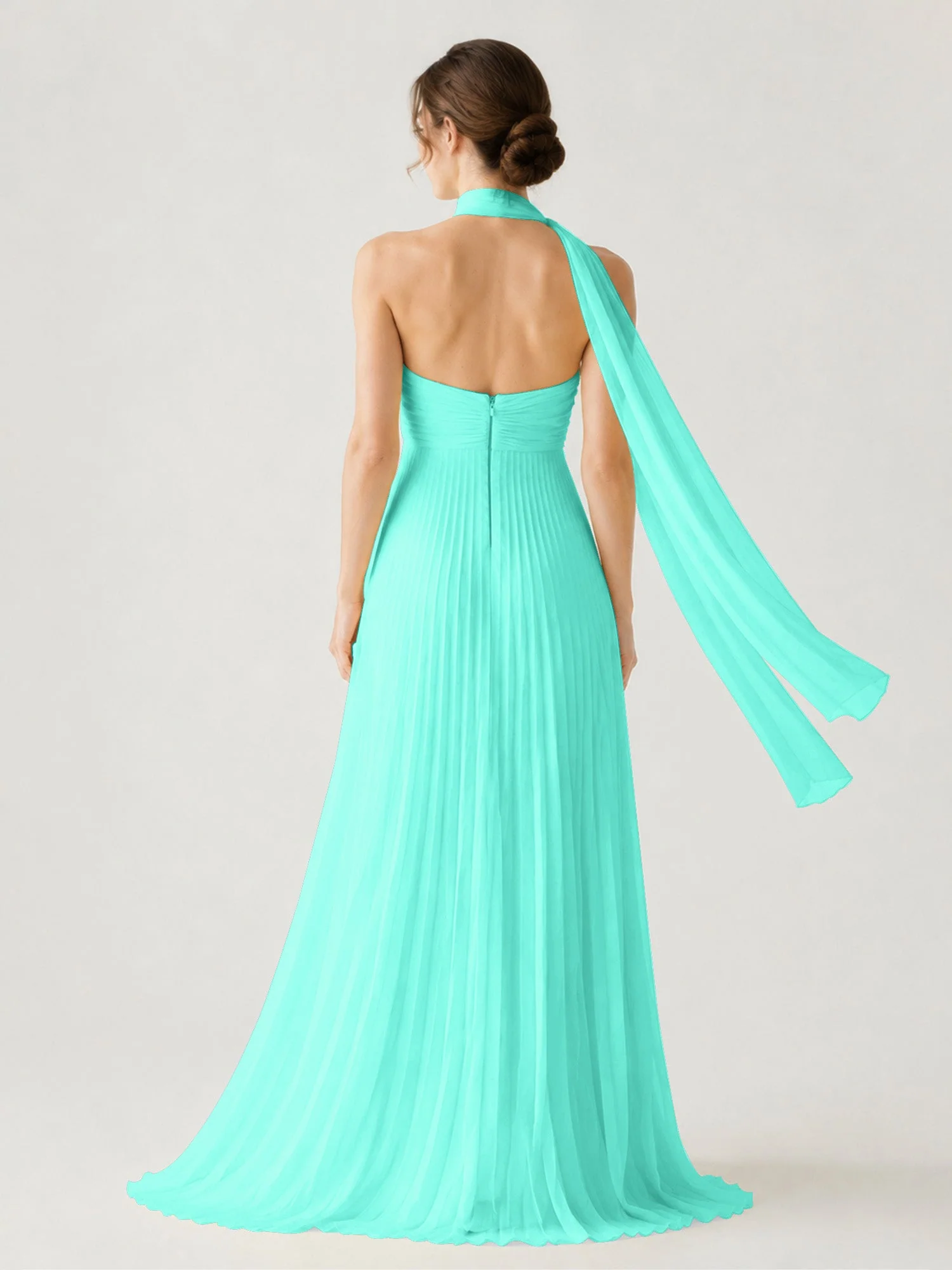 Plissiertes Chiffon-Maxikleid Ohne Träger Mit Halstuch Spa - Image 2
