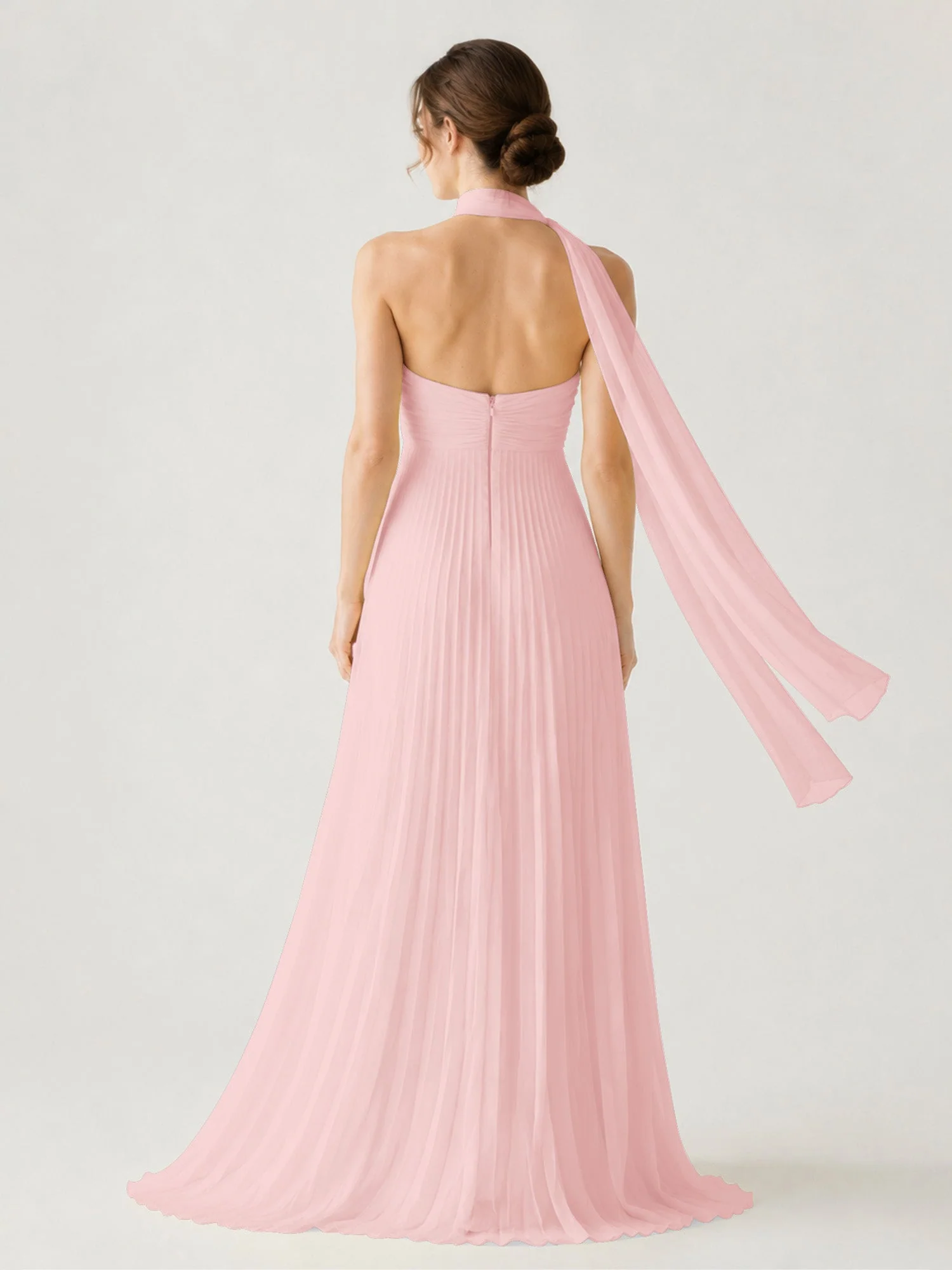 Plissiertes Chiffon-Maxikleid Ohne TrÀger Mit Halstuch Staubige Rosa - Image 2