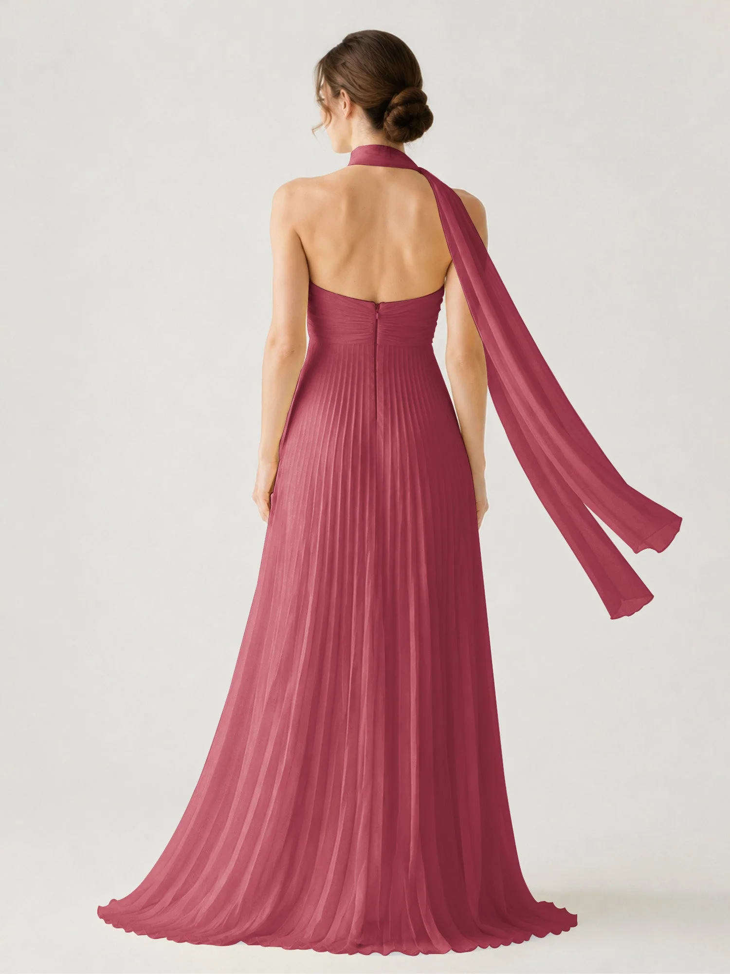 Plissiertes Chiffon-Maxikleid Ohne Träger Mit Halstuch Zimtrose - Image 2