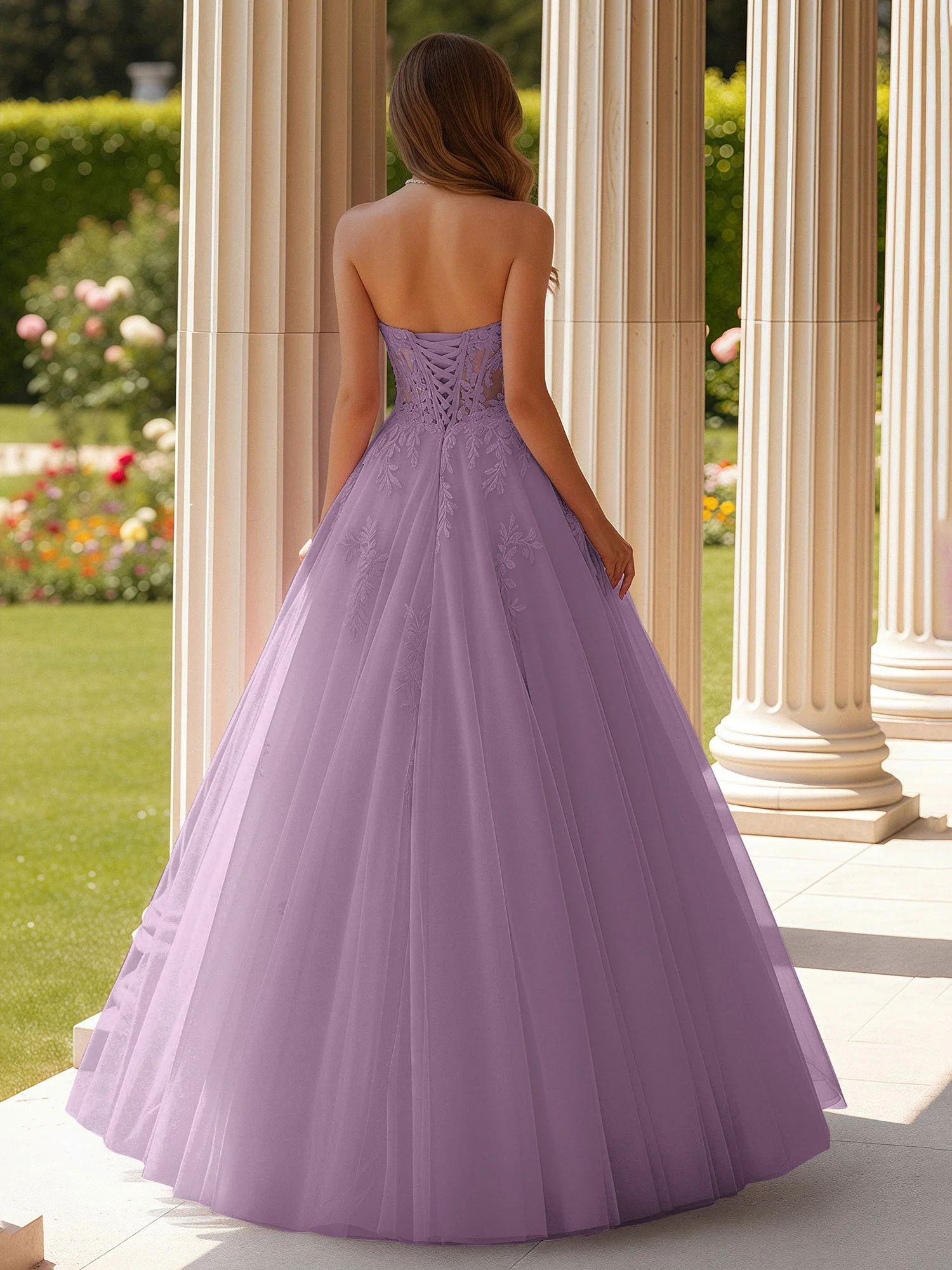 Spitze Herzform Schier Korsett Applique Tüll Kleid Blauregen - Image 2