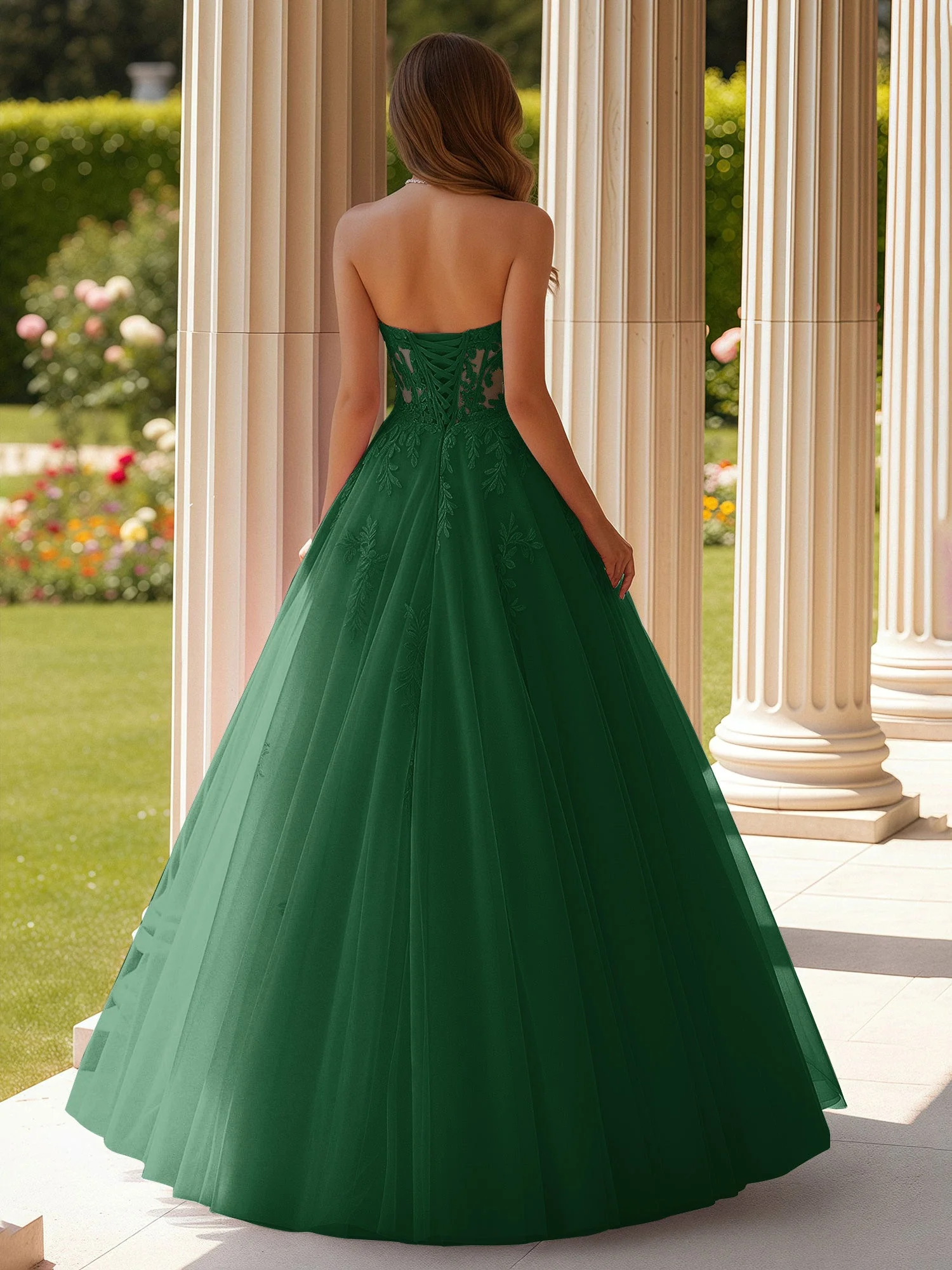 Spitze Herzform Schier Korsett Applique Tüll Kleid Dunkelgrün - Image 2