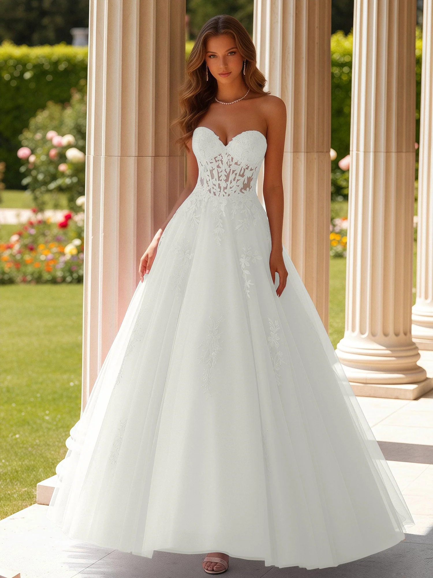 Spitze Herzform Schier Korsett Applique Tüll Kleid Elfenbein
