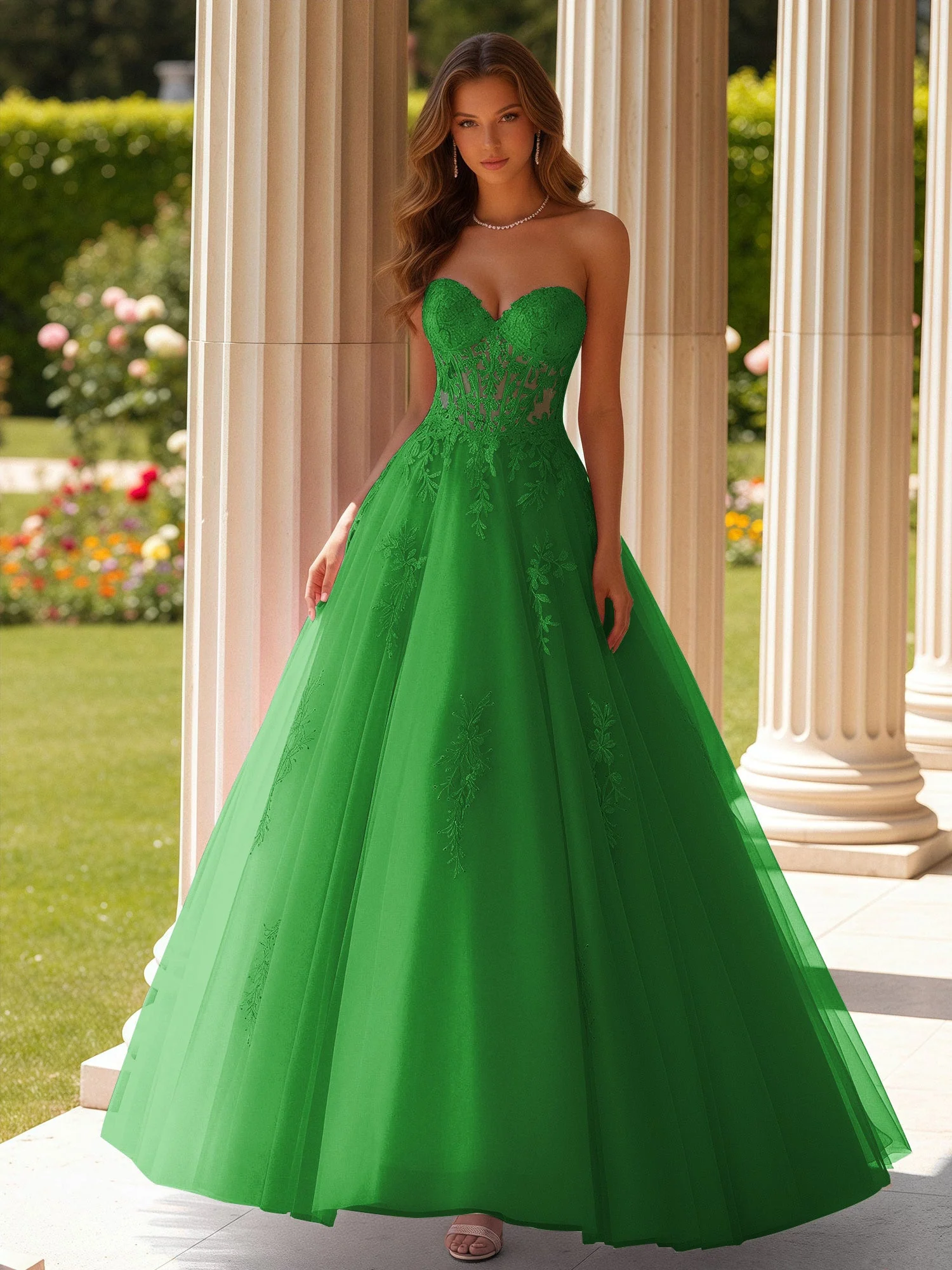Spitze Herzform Schier Korsett Applique Tüll Kleid Grün
