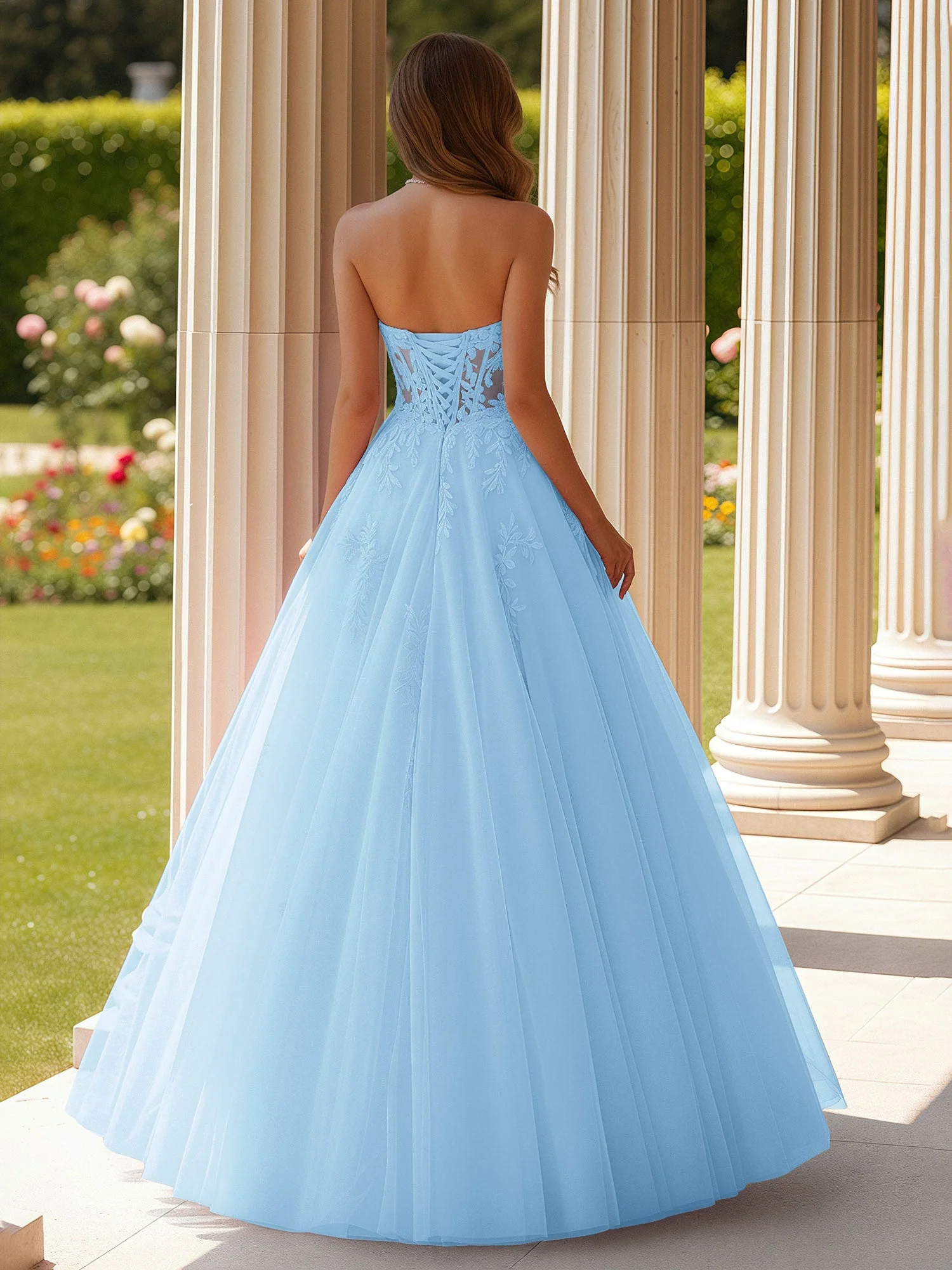 Spitze Herzform Schier Korsett Applique Tüll Kleid Himmelblau - Image 2