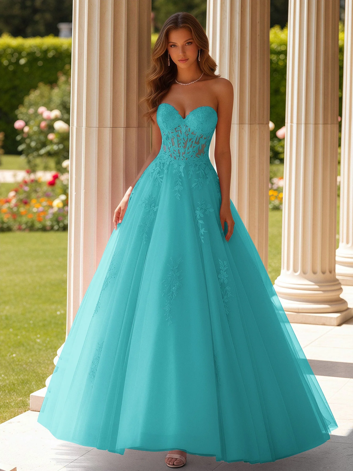 Spitze Herzform Schier Korsett Applique Tüll Kleid Jade