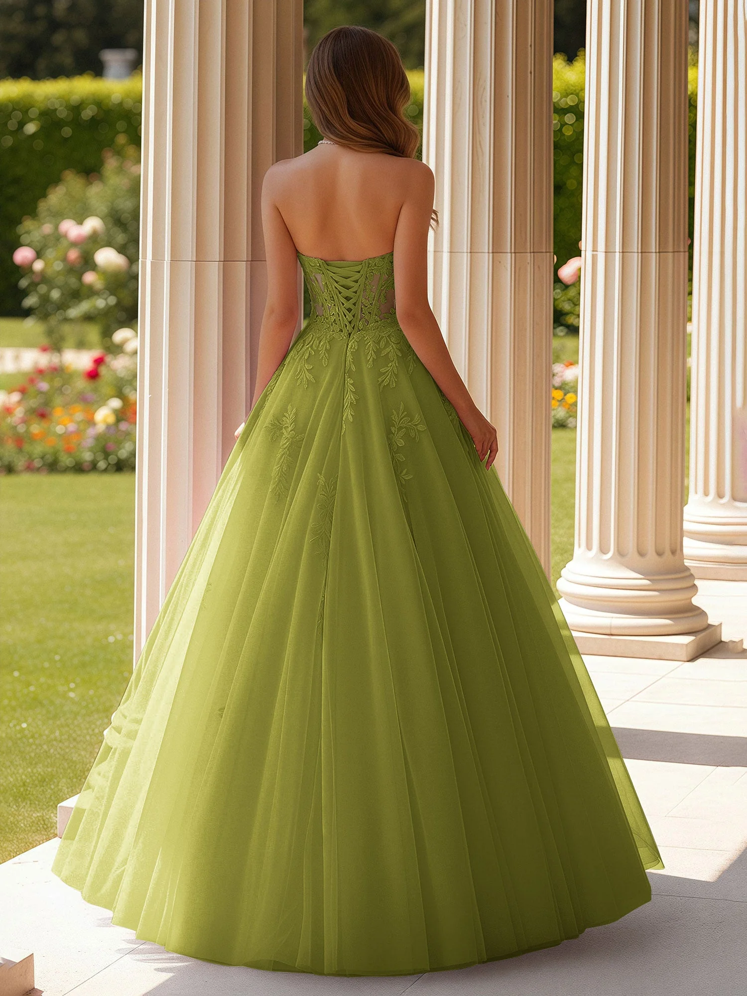 Spitze Herzform Schier Korsett Applique Tüll Kleid Kleegrün - Image 2