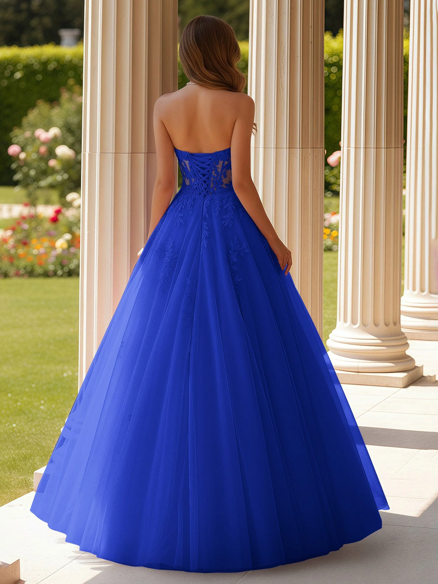 Spitze Herzform Schier Korsett Applique Tüll Kleid Königsblau - Image 2
