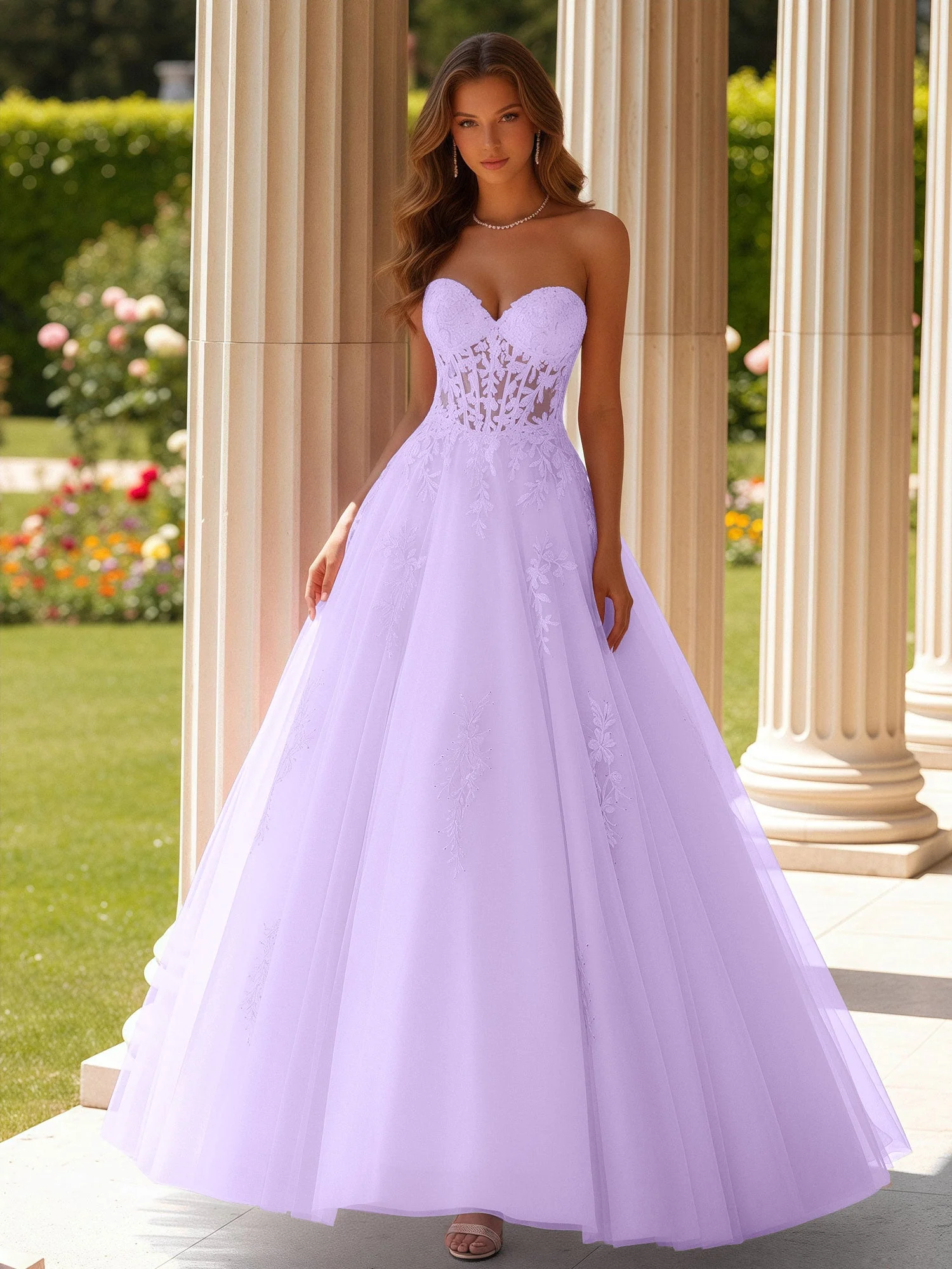 Spitze Herzform Schier Korsett Applique Tüll Kleid Lila
