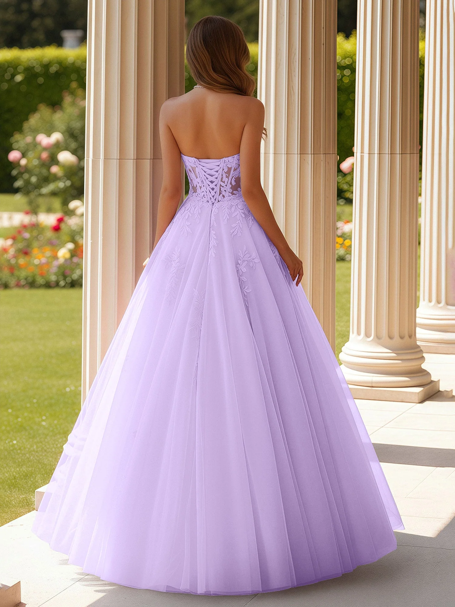 Spitze Herzform Schier Korsett Applique Tüll Kleid Lila - Image 2
