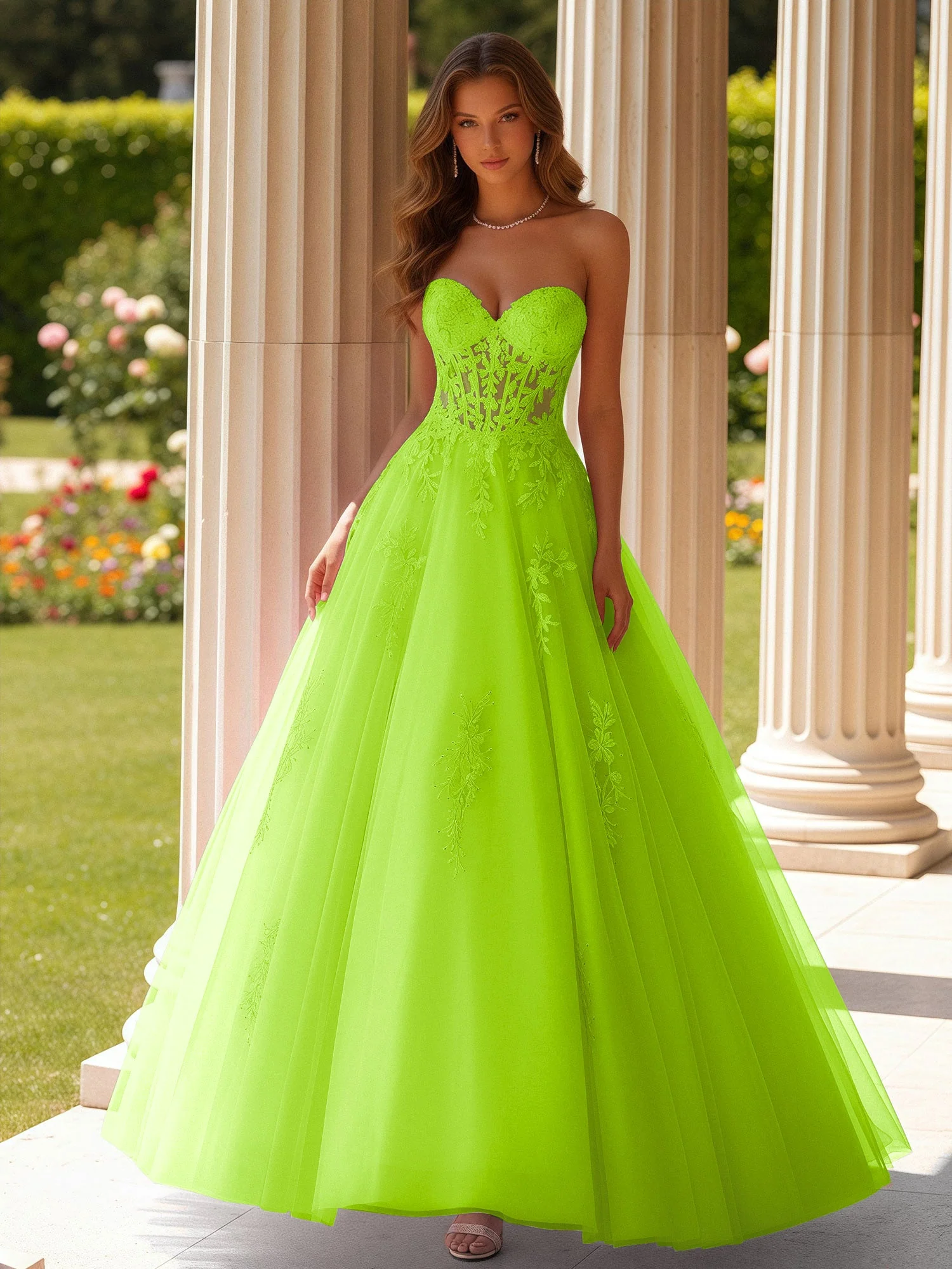 Spitze Herzform Schier Korsett Applique Tüll Kleid Lindgrün
