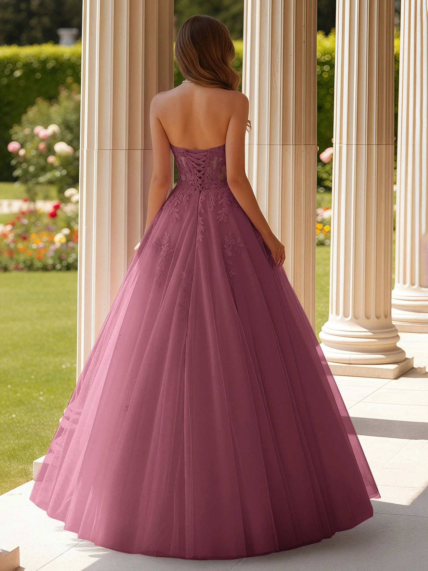 Spitze Herzform Schier Korsett Applique Tüll Kleid Maulbeere - Image 2