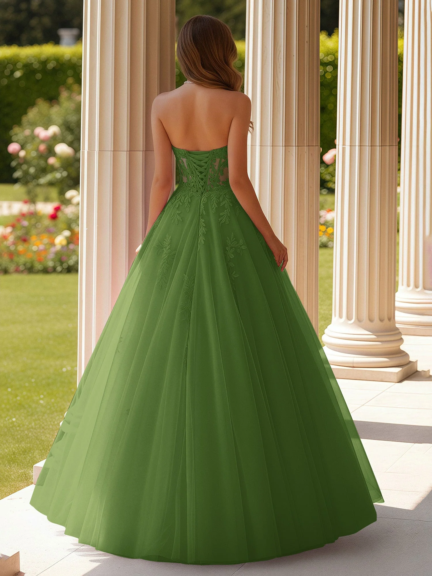 Spitze Herzform Schier Korsett Applique Tüll Kleid Moos - Image 2