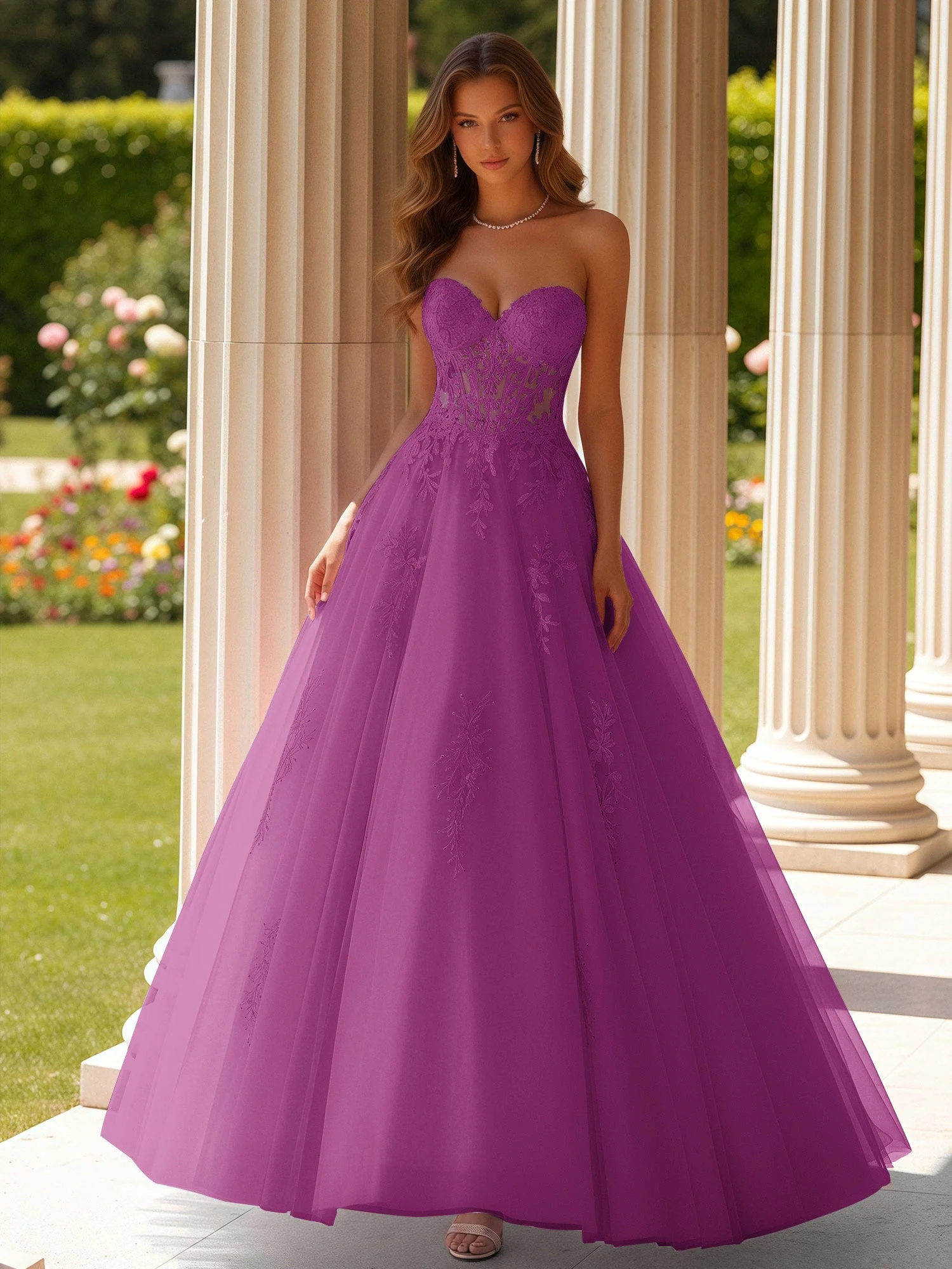 Spitze Herzform Schier Korsett Applique Tüll Kleid Orchidee