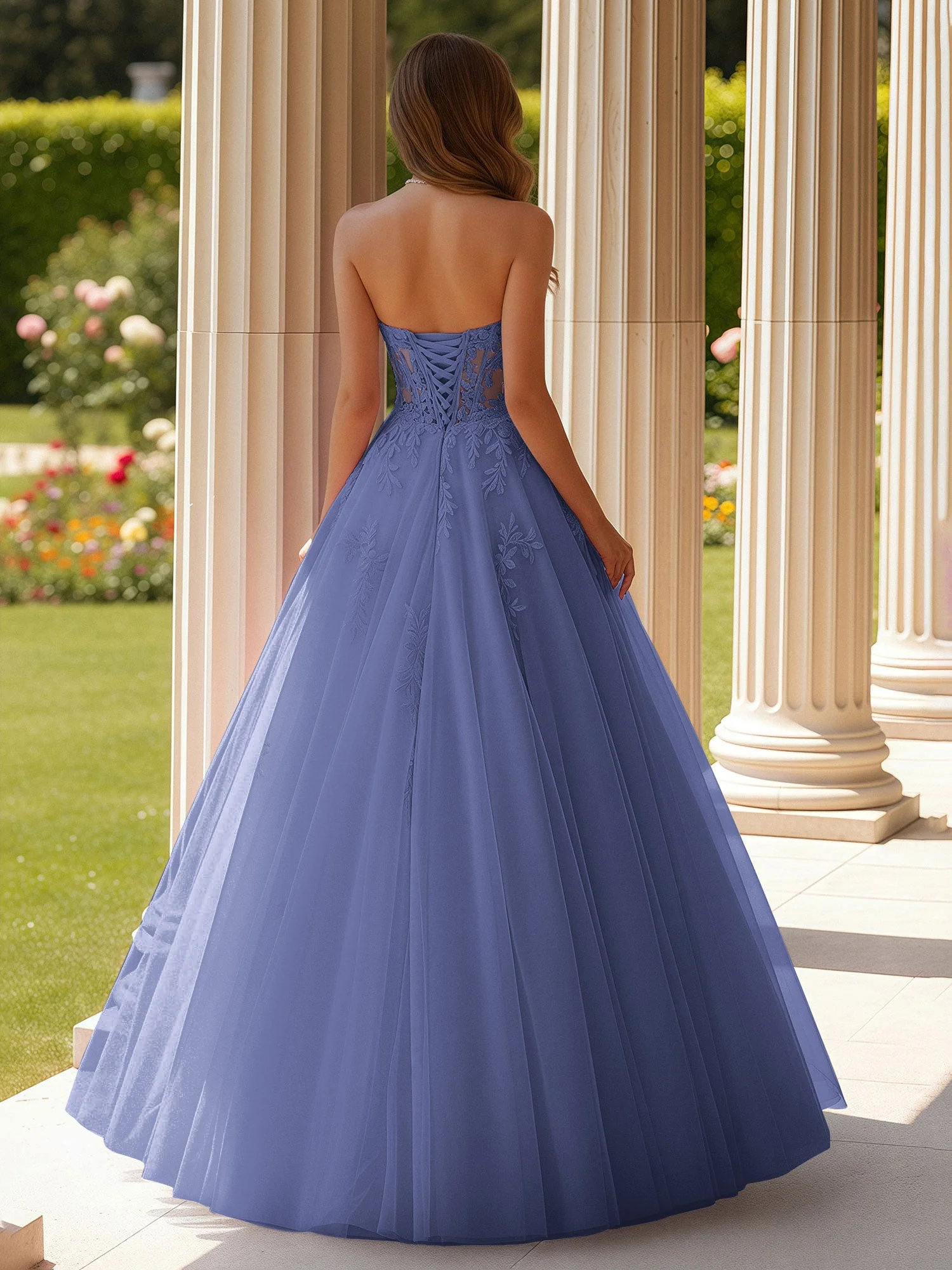 Spitze Herzform Schier Korsett Applique Tüll Kleid Periwinkleblau - Image 2