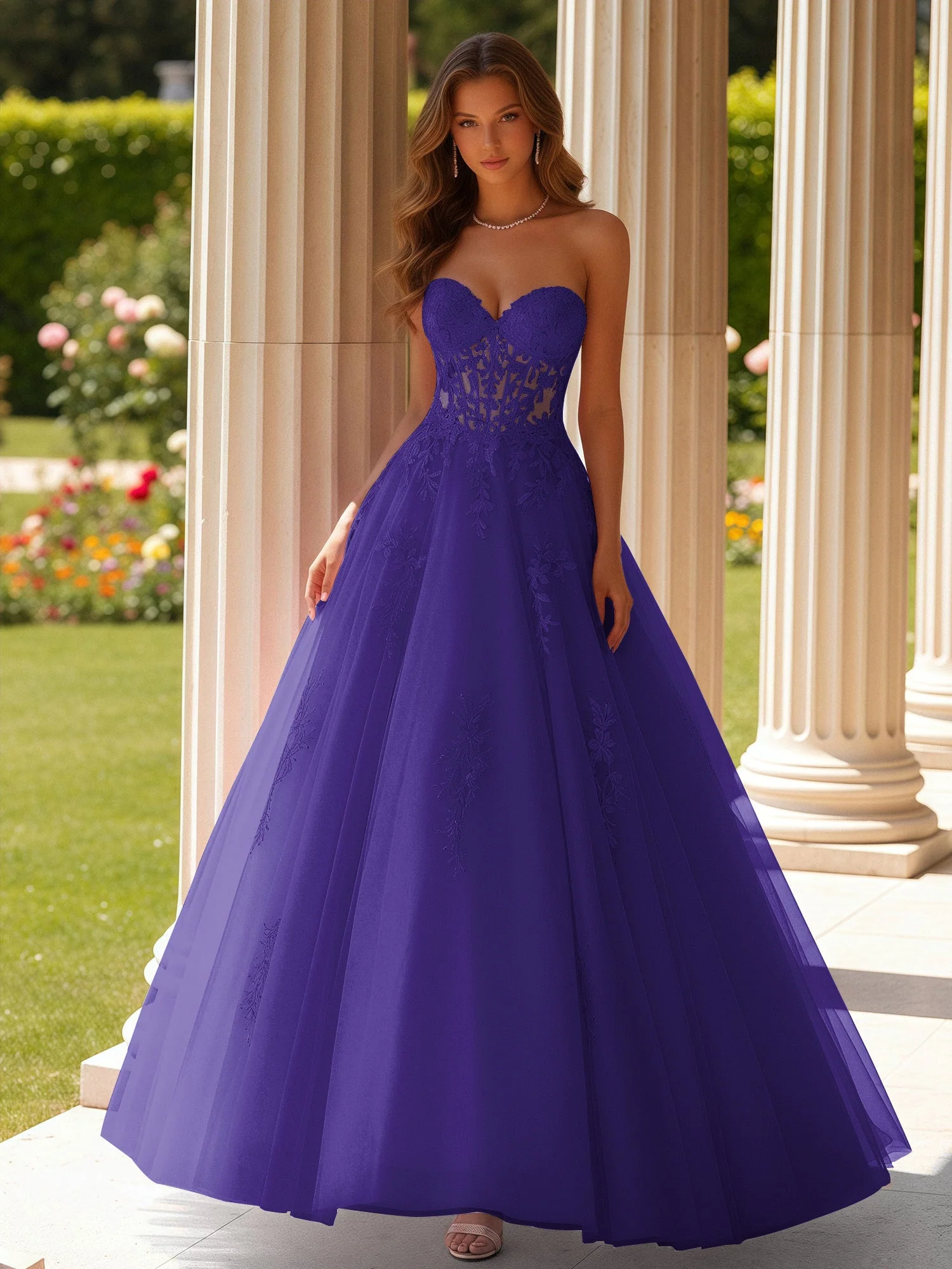Spitze Herzform Schier Korsett Applique Tüll Kleid Regentschaft