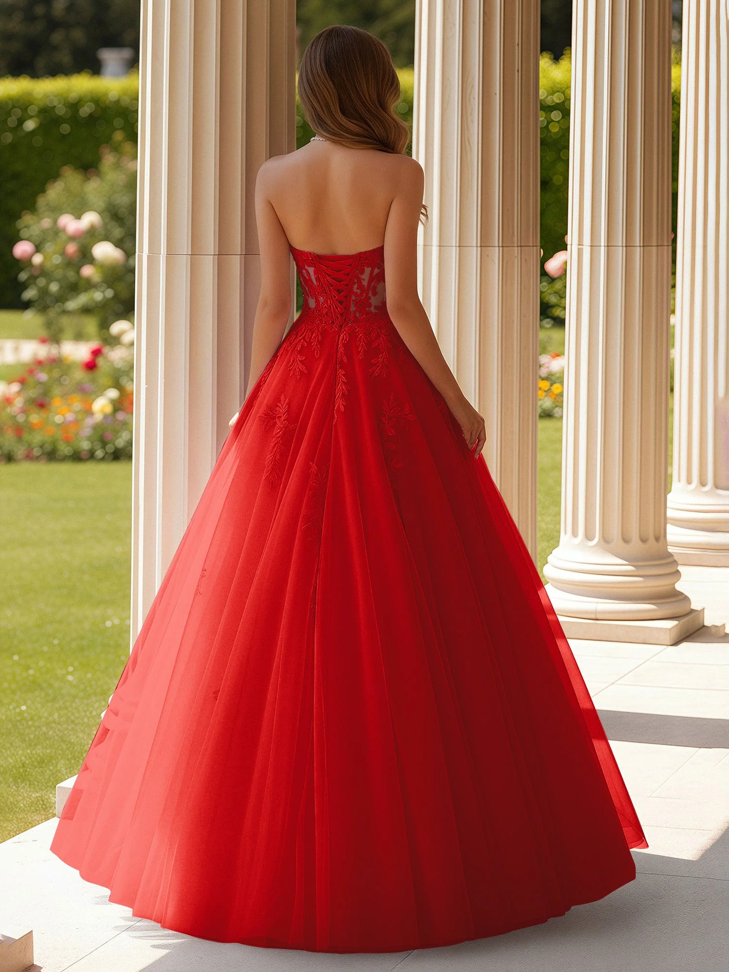 Spitze Herzform Schier Korsett Applique Tüll Kleid Rot - Image 2