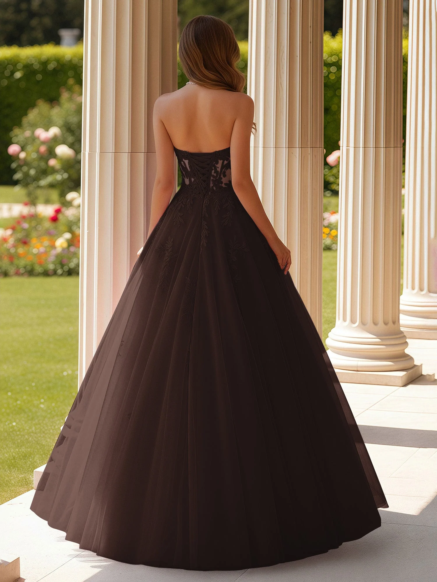 Spitze Herzform Schier Korsett Applique Tüll Kleid Schokolade - Image 2