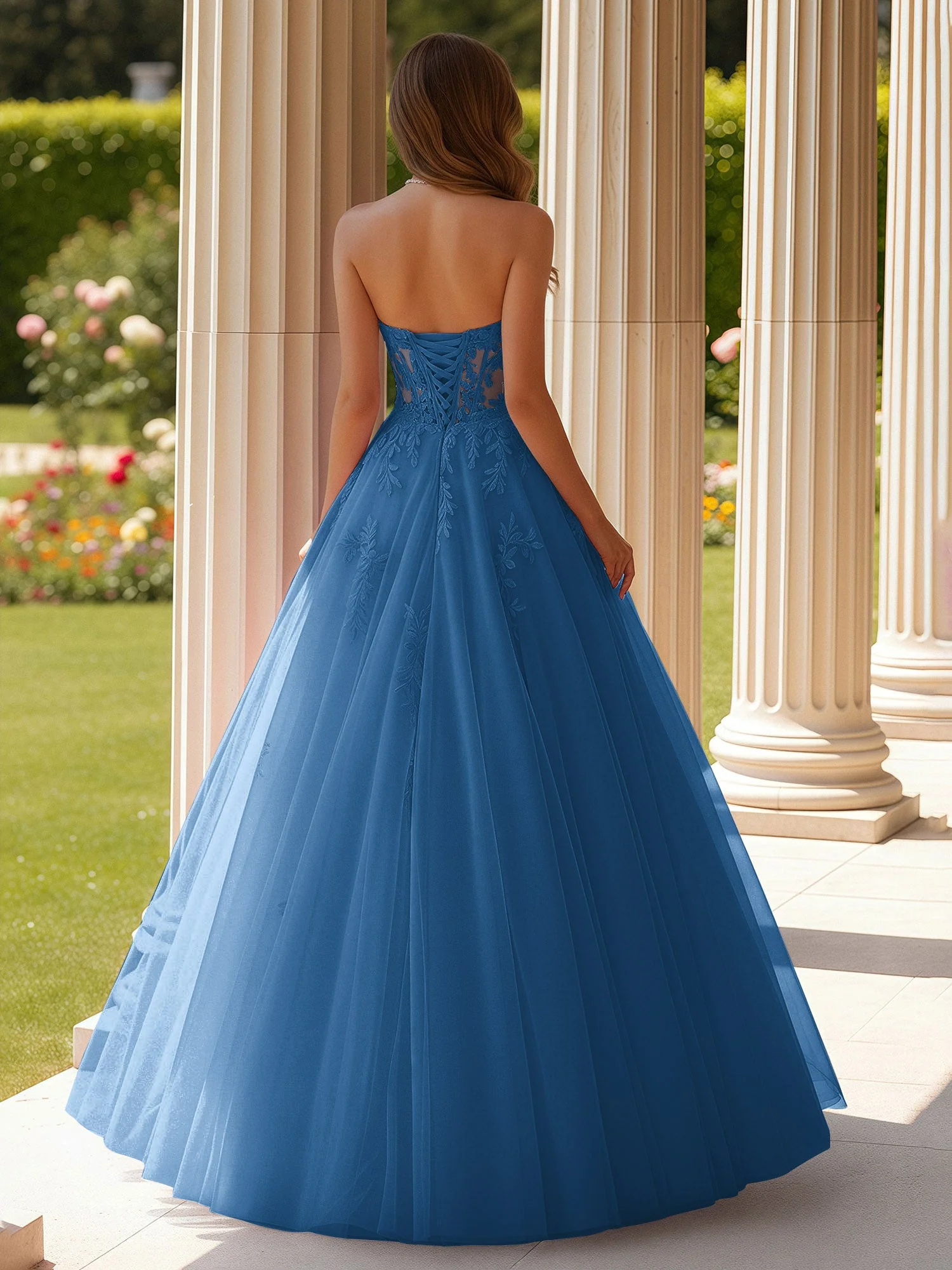 Spitze Herzform Schier Korsett Applique Tüll Kleid Tinte Blau - Image 2