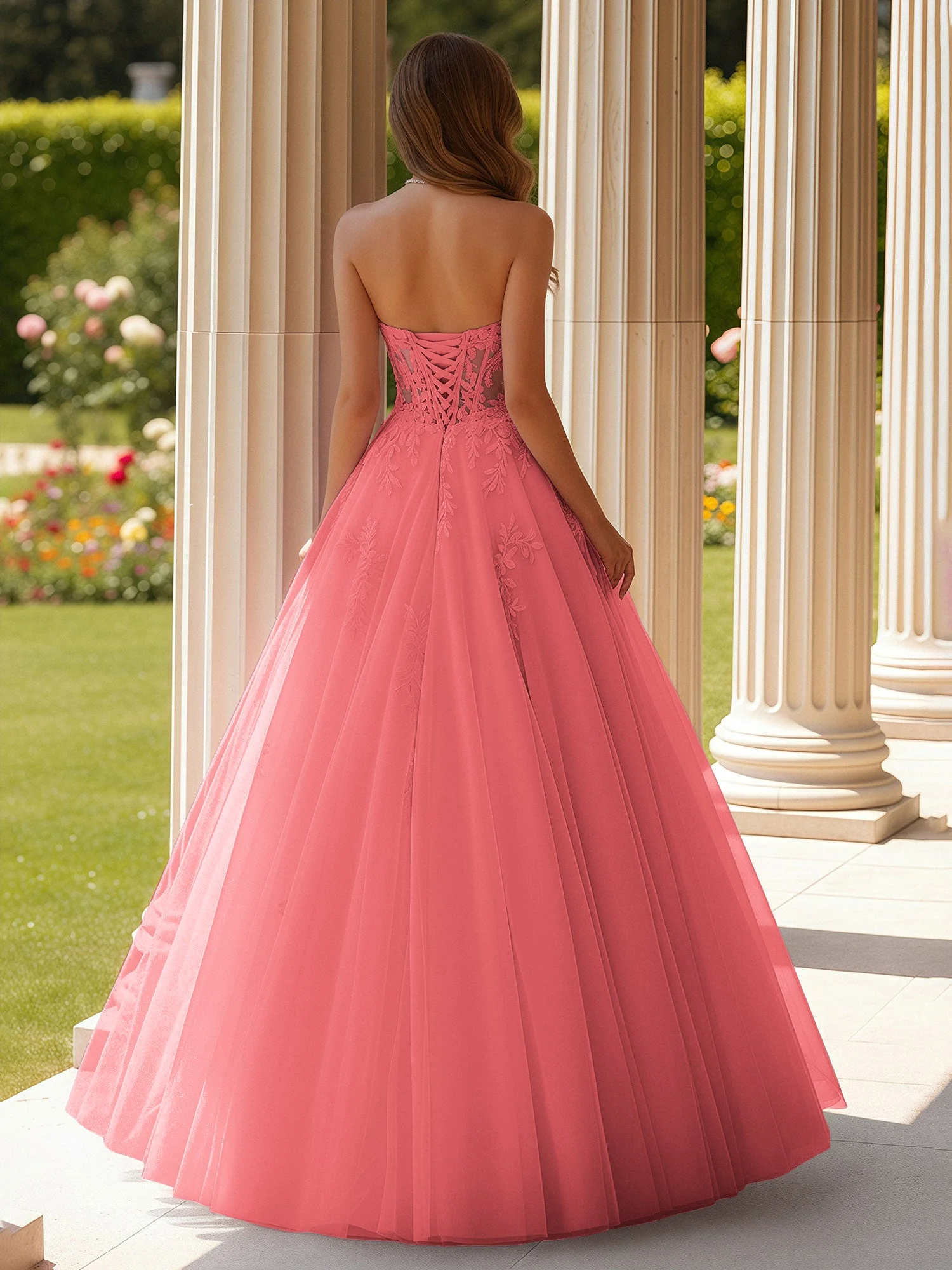 Spitze Herzform Schier Korsett Applique Tüll Kleid Wassermelone - Image 2