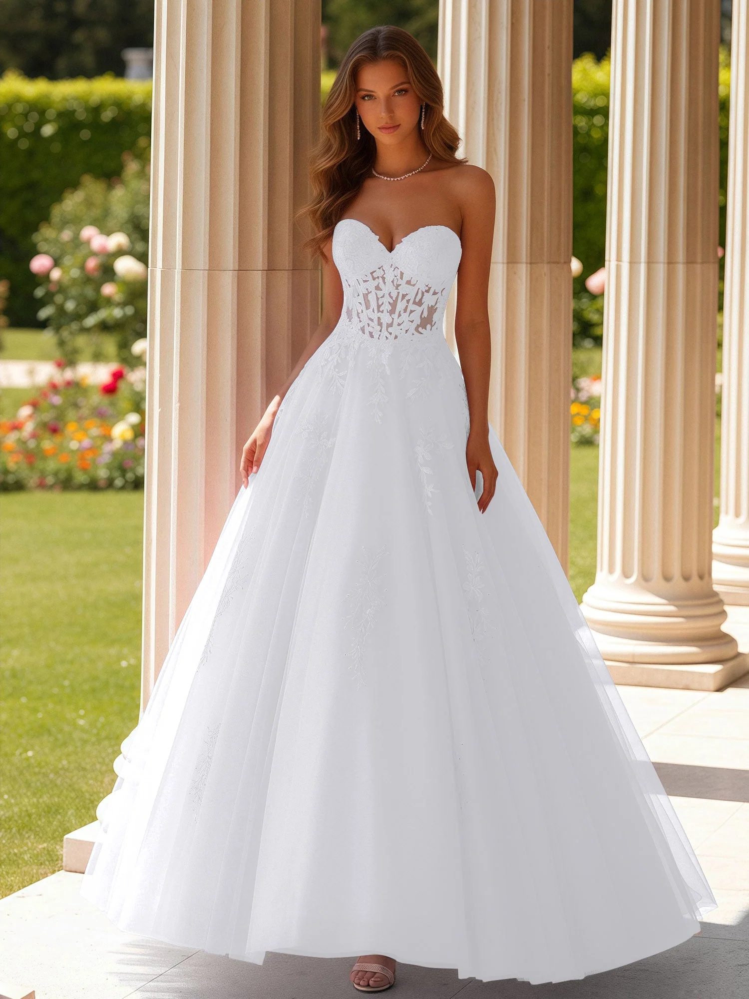 Spitze Herzform Schier Korsett Applique Tüll Kleid Weiß