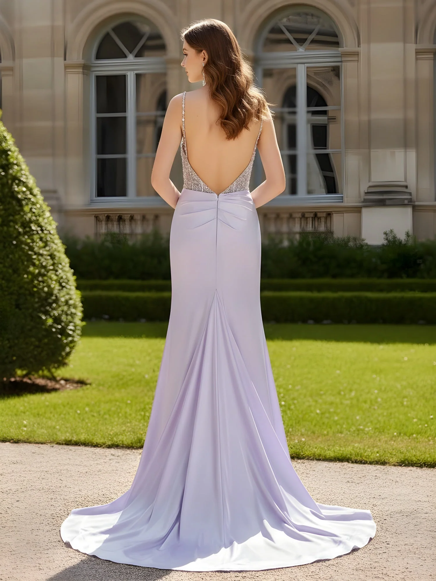 Herzform Perlen Korsett Etui Kleid mit Schlitz Lila - Image 2