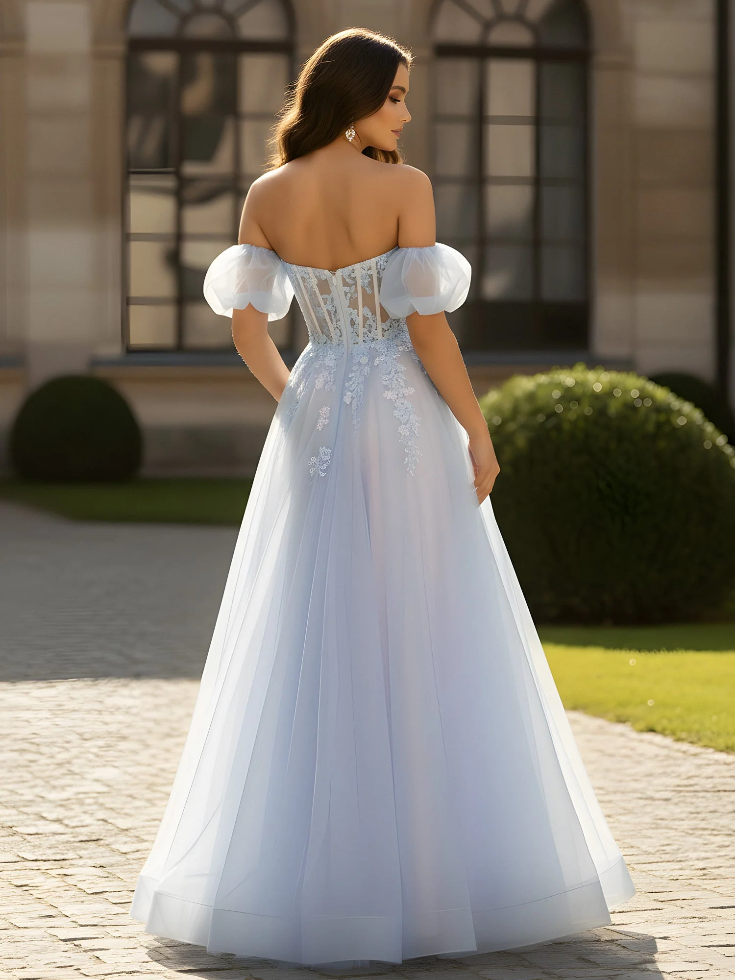 Herzform Ausschnitt Applique Korsett A-Linie Kleid mit Schlitz Lavendel - Image 2