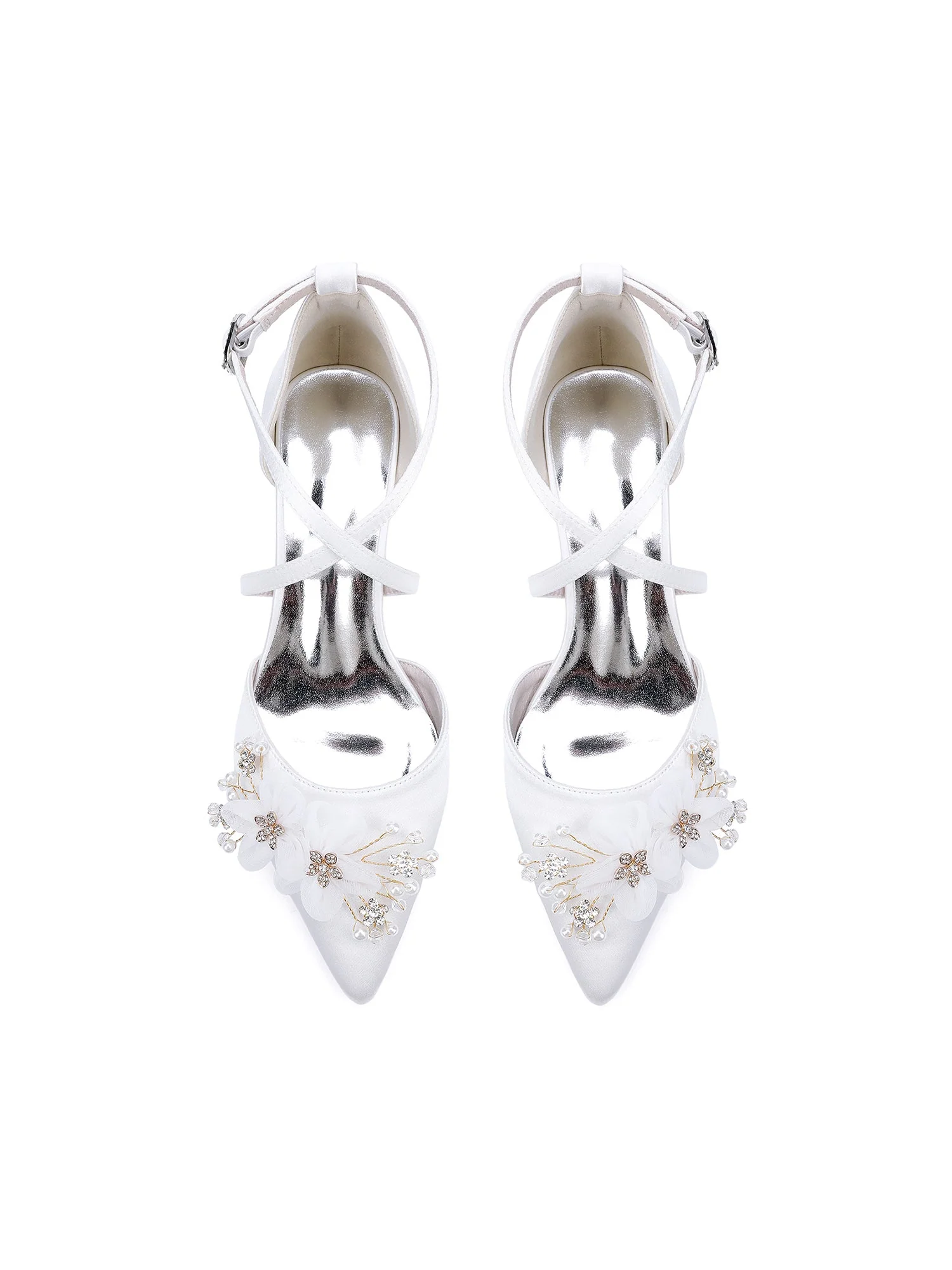 Satin Blockabsatz Spitzenschuh Blumen High Heels - Image 5