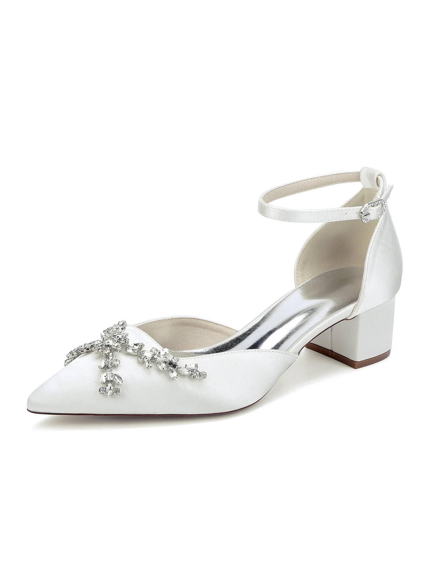 Satin Blockabsatz Spitzenschuh Pumps mit Strass - Image 10