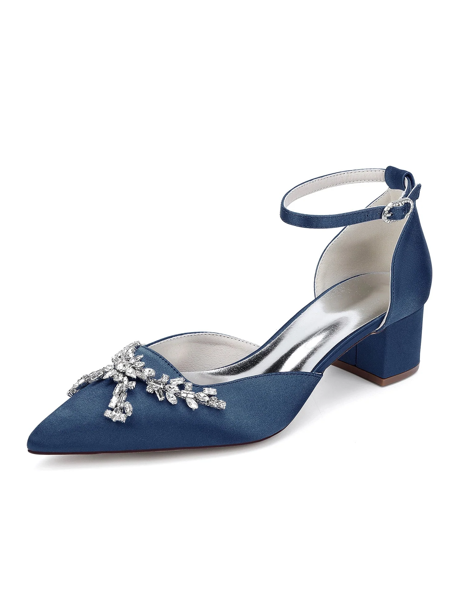 Satin Blockabsatz Spitzenschuh Pumps mit Strass - Image 15