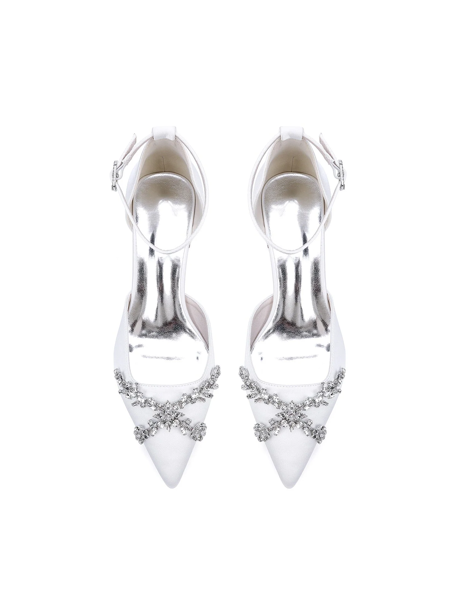 Satin Blockabsatz Spitzenschuh Pumps mit Strass - Image 4