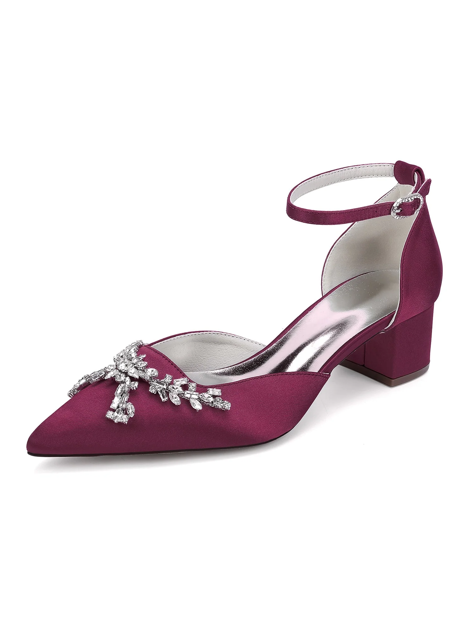 Satin Blockabsatz Spitzenschuh Pumps mit Strass - Image 8