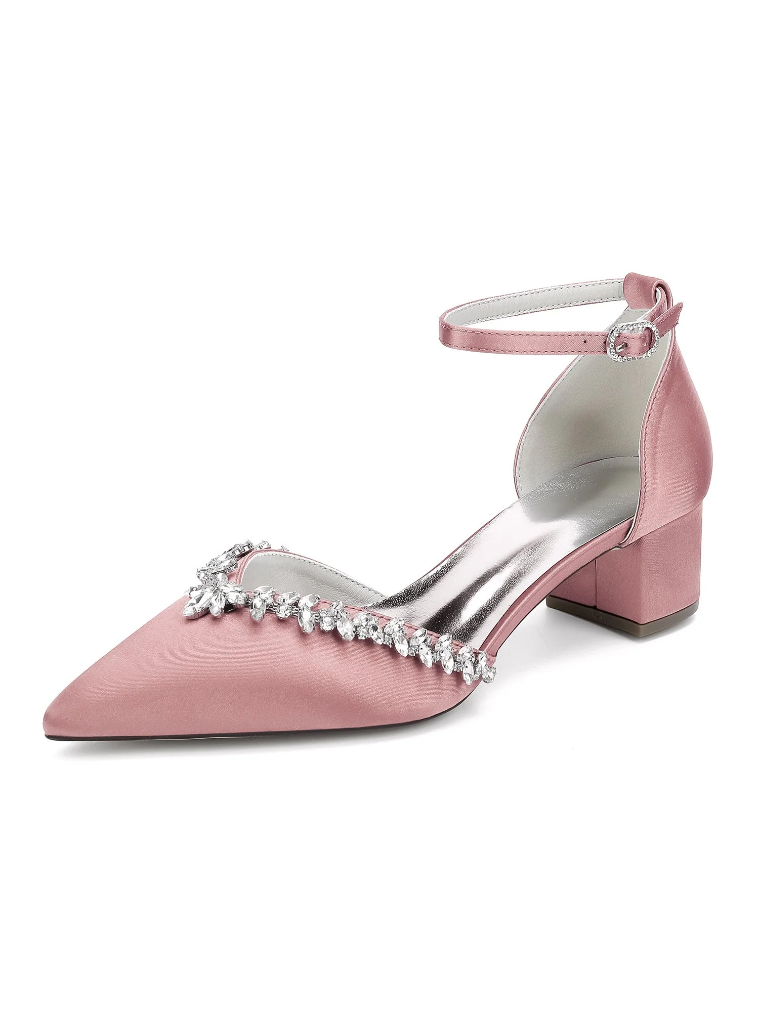 Satin Spitzenschuh Damen Dicker Absatz Pumps mit Strass - Image 15