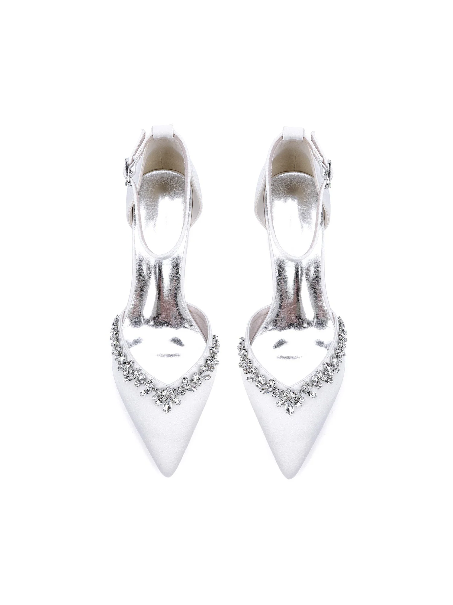 Satin Spitzenschuh Damen Dicker Absatz Pumps mit Strass - Image 4