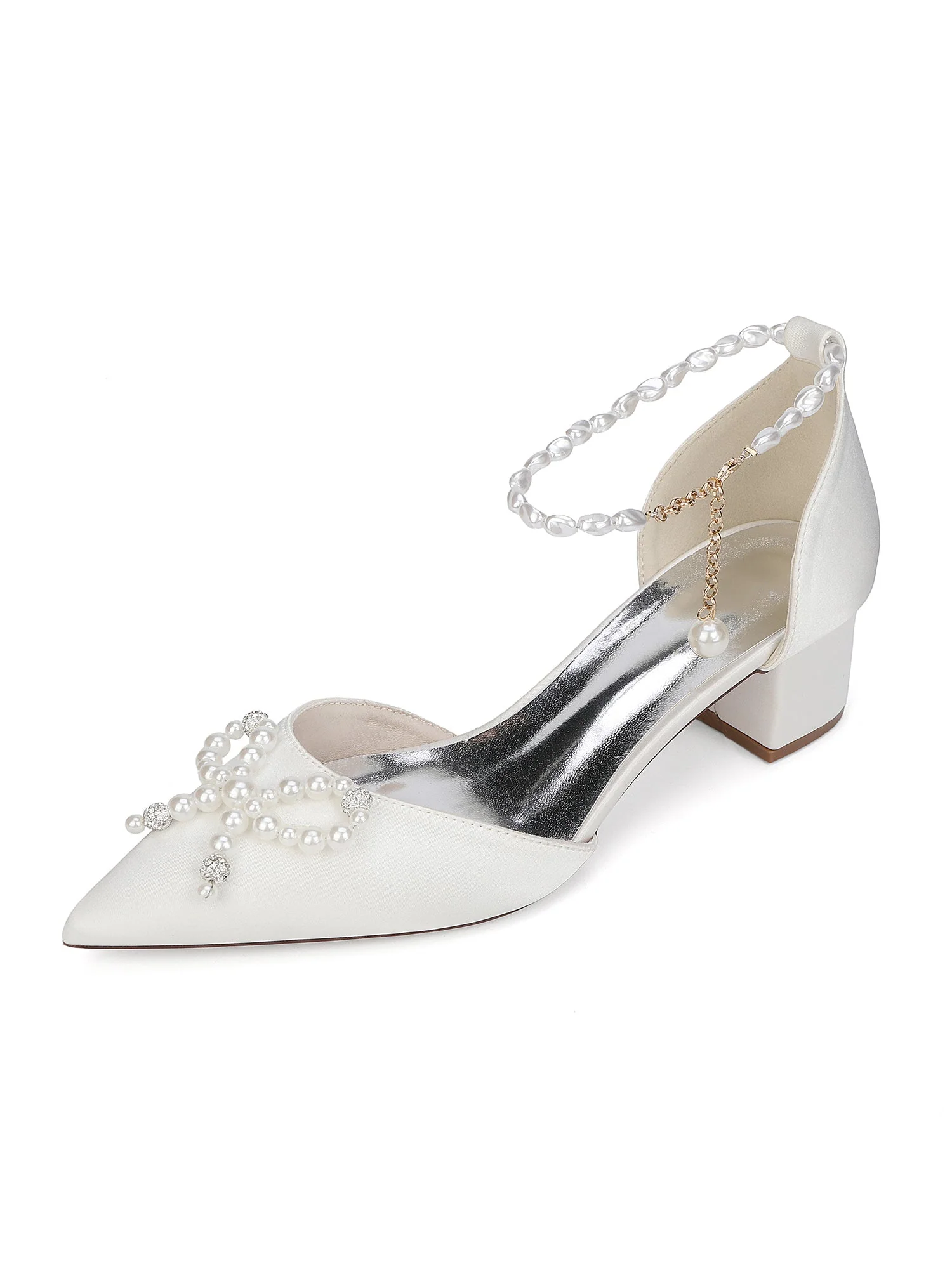Satin Spitzenschuh Pumps mit Perlen - Image 10