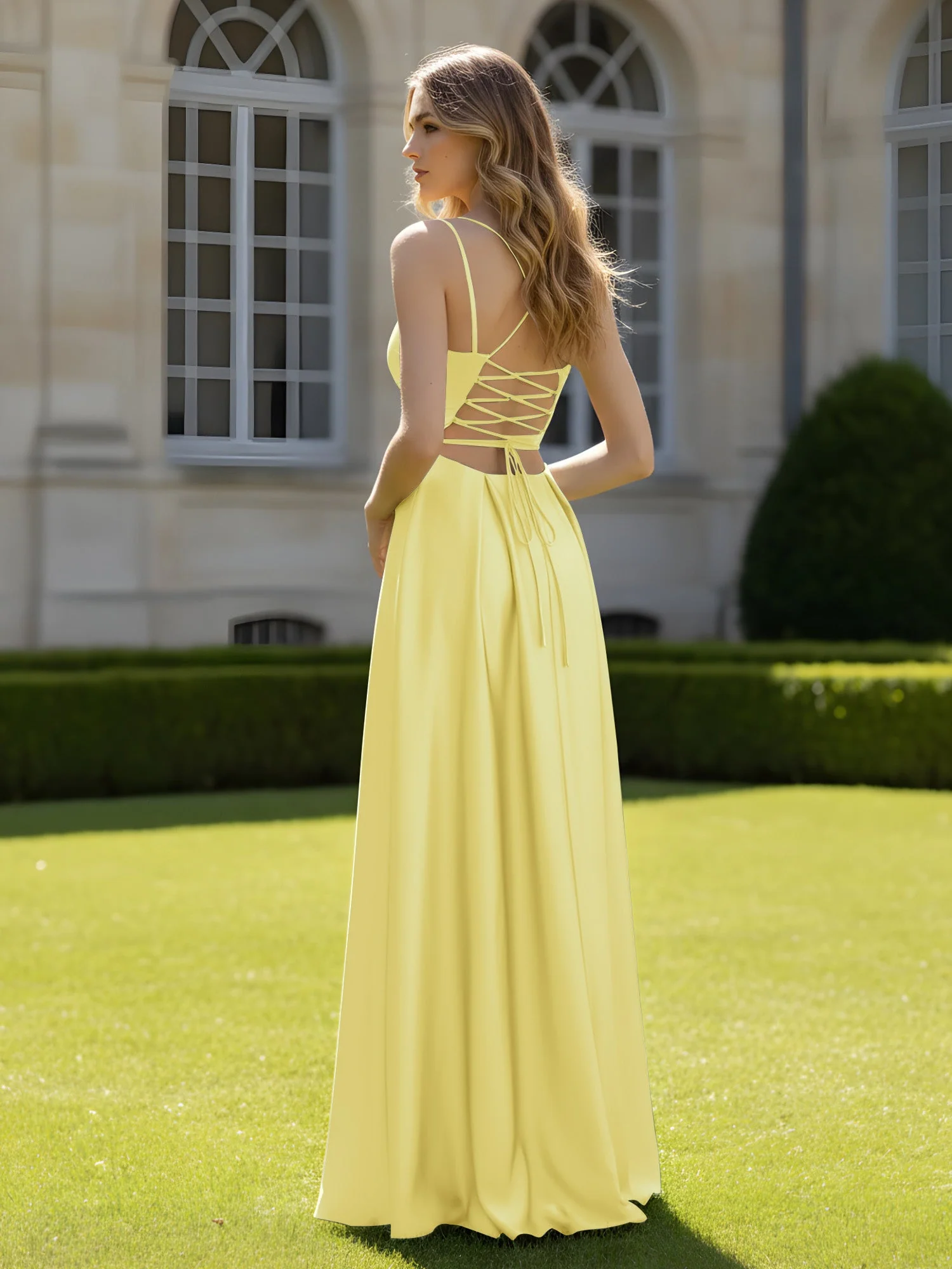 Plissee Herzform Ausschnitt A-Linie Kleid mit Schlitz Narzisse - Image 2