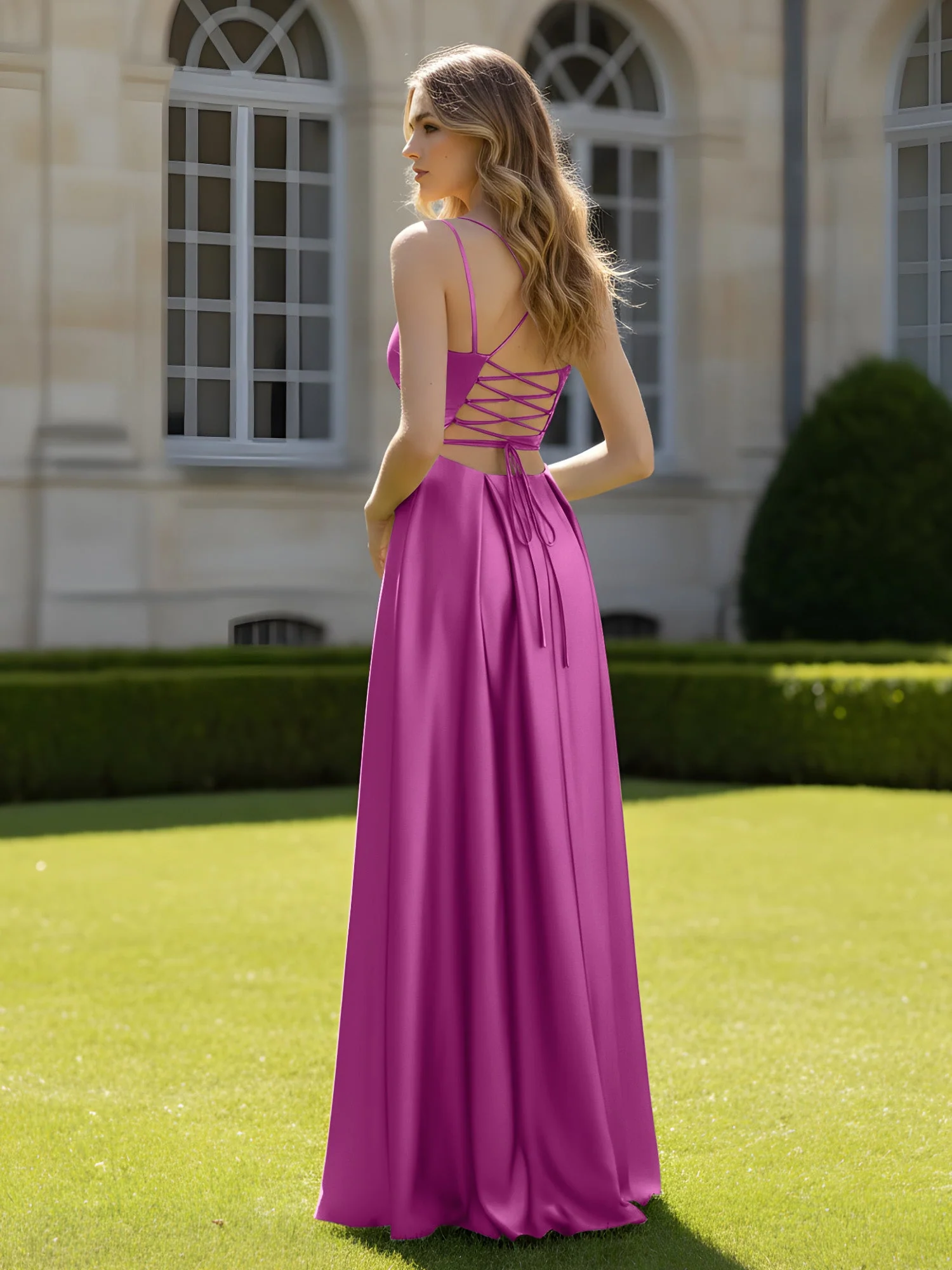 Plissee Herzform Ausschnitt A-Linie Kleid mit Schlitz Orchidee - Image 2